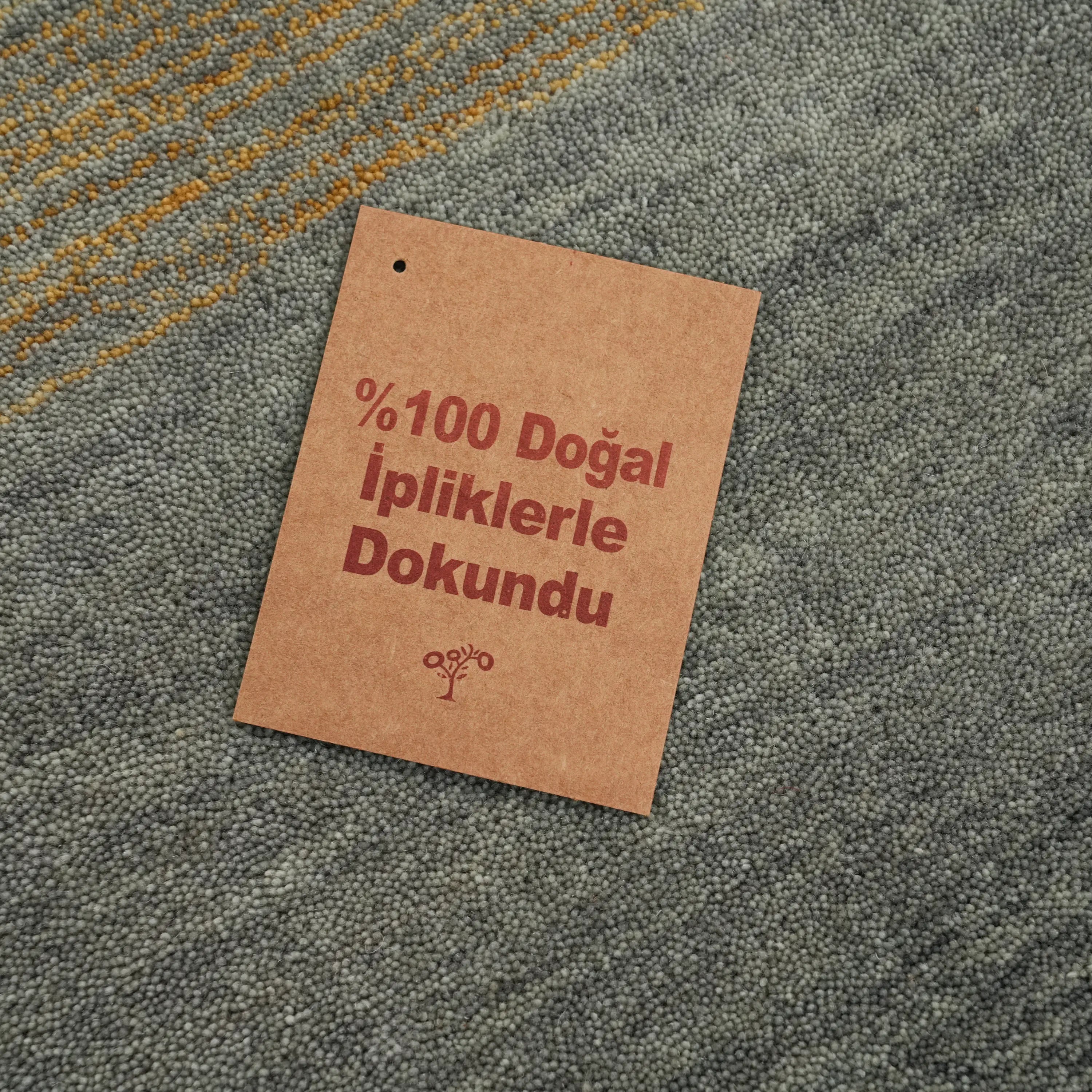 Simple Patterned Yellow-Grey Wool Loom Woven Rug