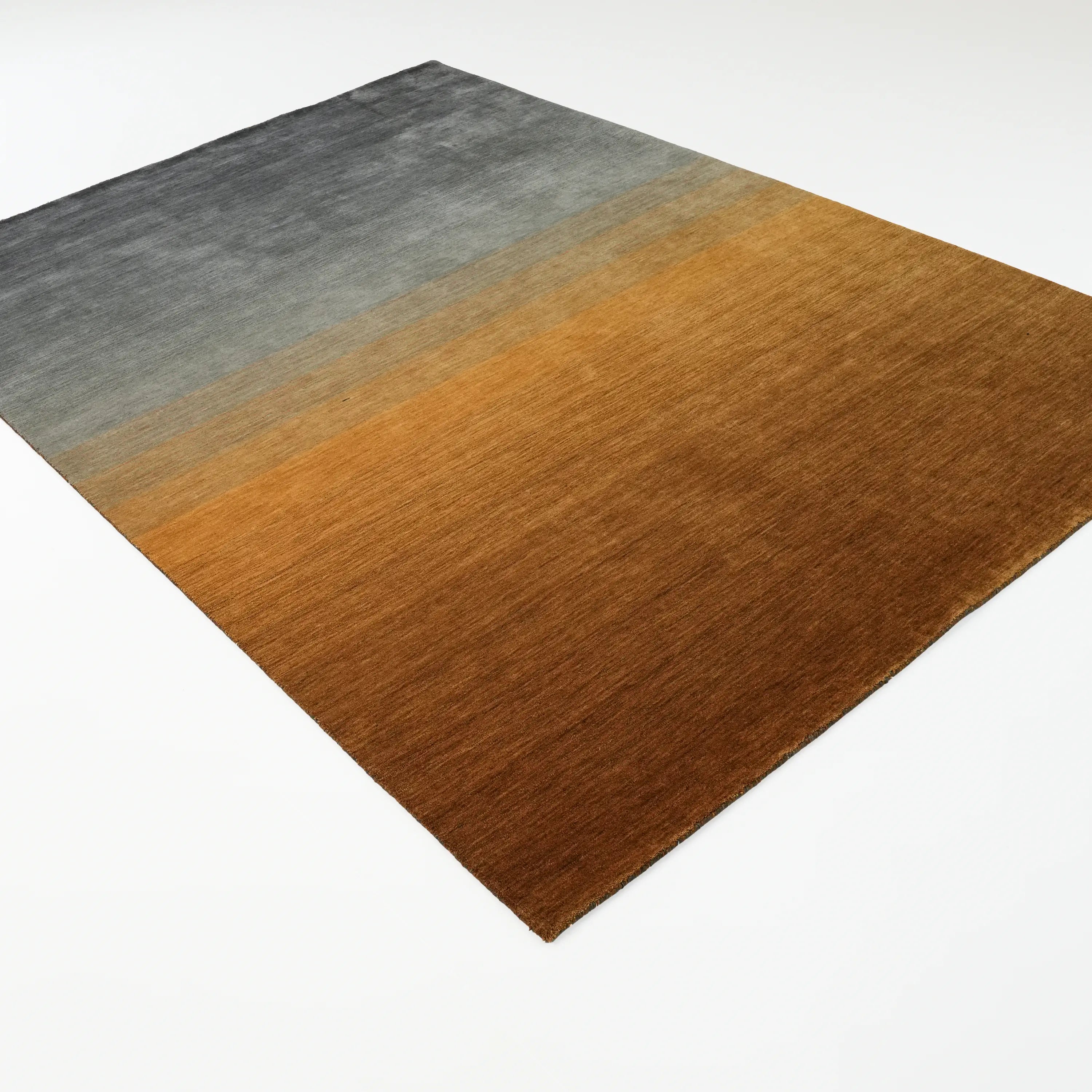 Simple Patterned Yellow-Grey Wool Loom Woven Rug