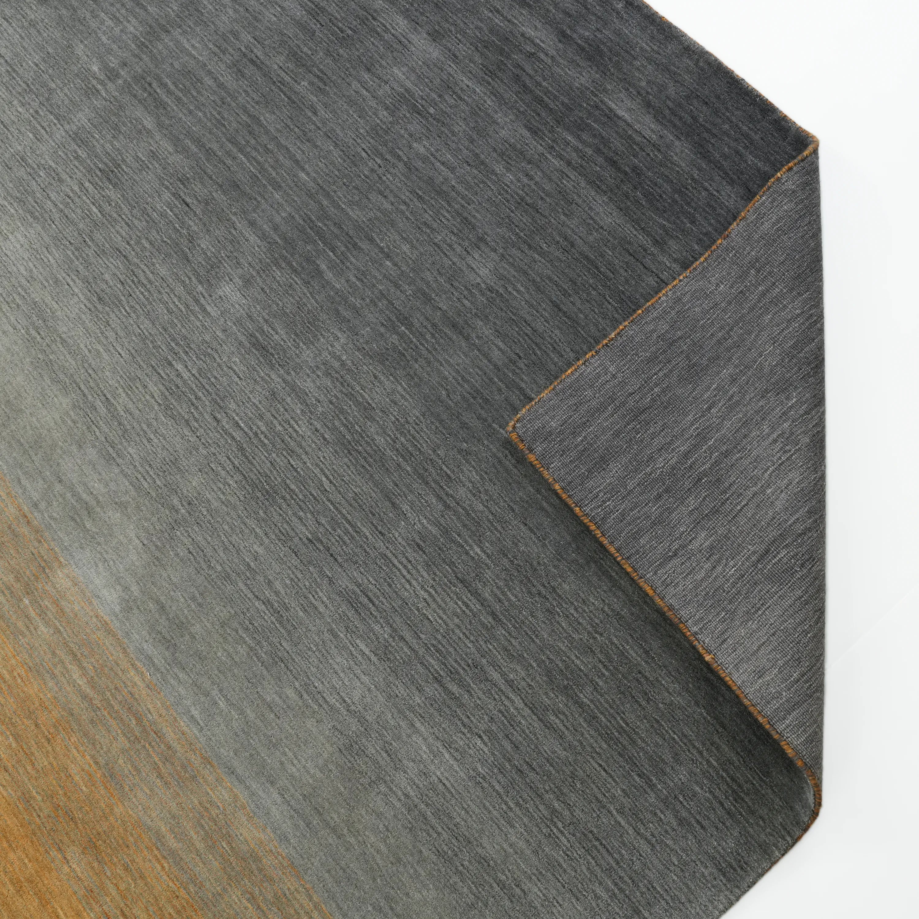 Simple Patterned Yellow-Grey Wool Loom Woven Rug