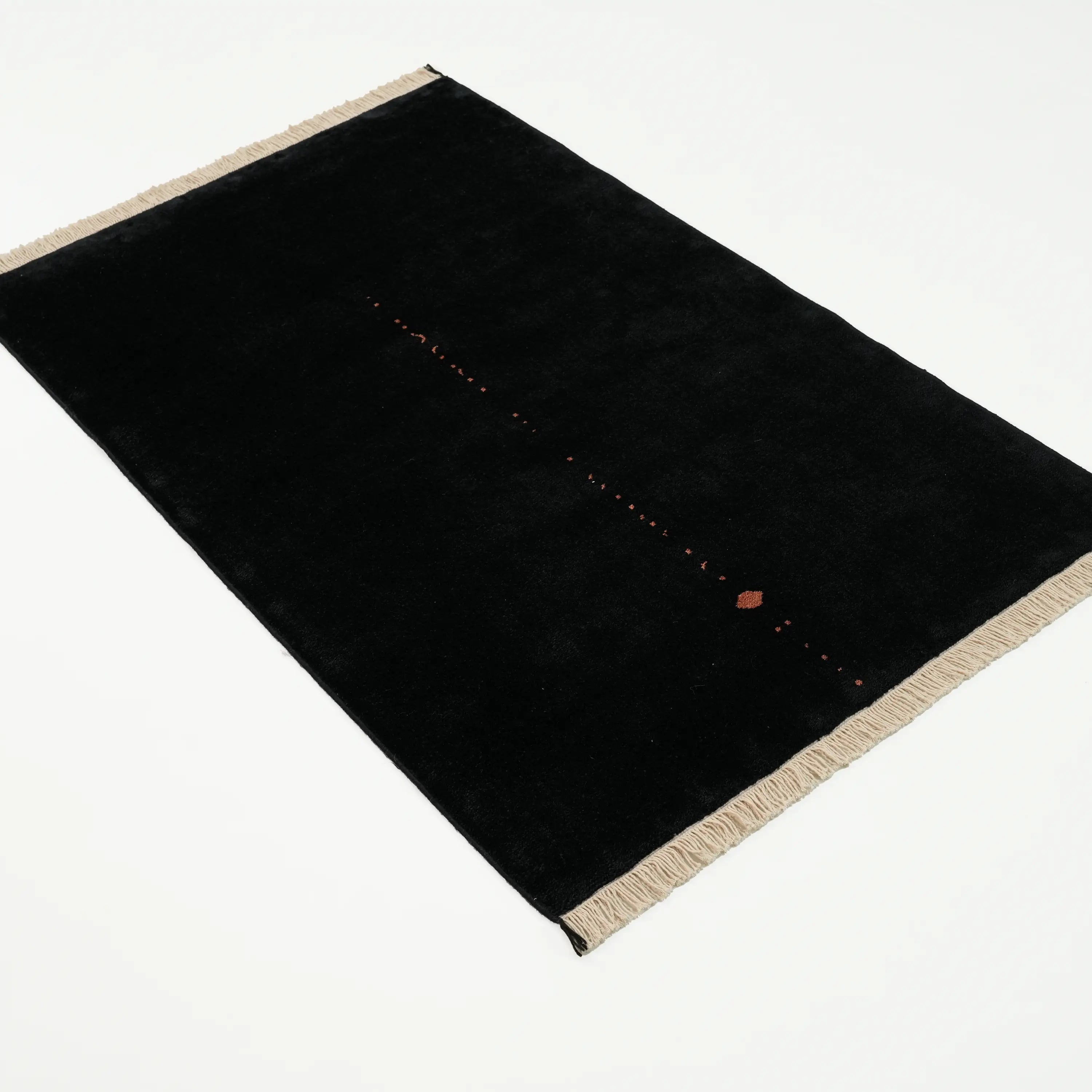 Plain Patterned Tencel Black Loom Woven Prayer Rug Rug
