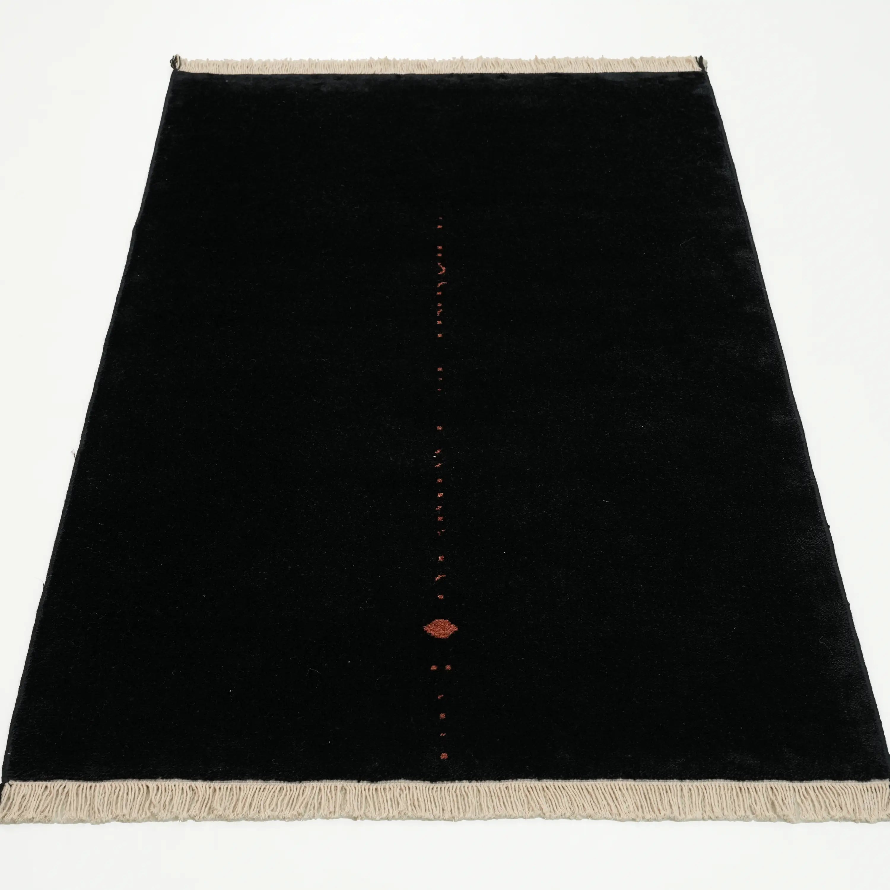 Plain Patterned Tencel Black Loom Woven Prayer Rug Rug