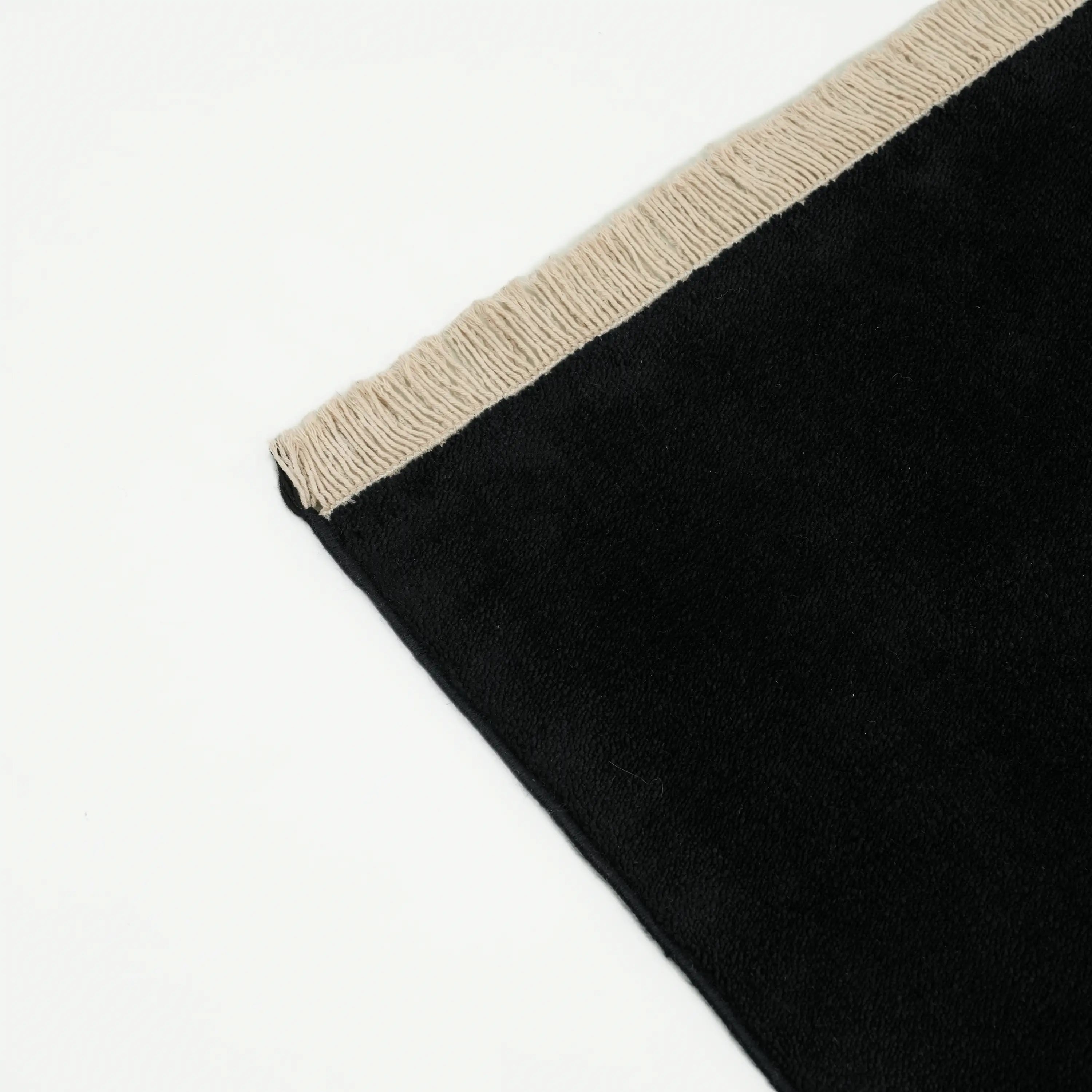 Plain Patterned Tencel Black Loom Woven Prayer Rug Rug