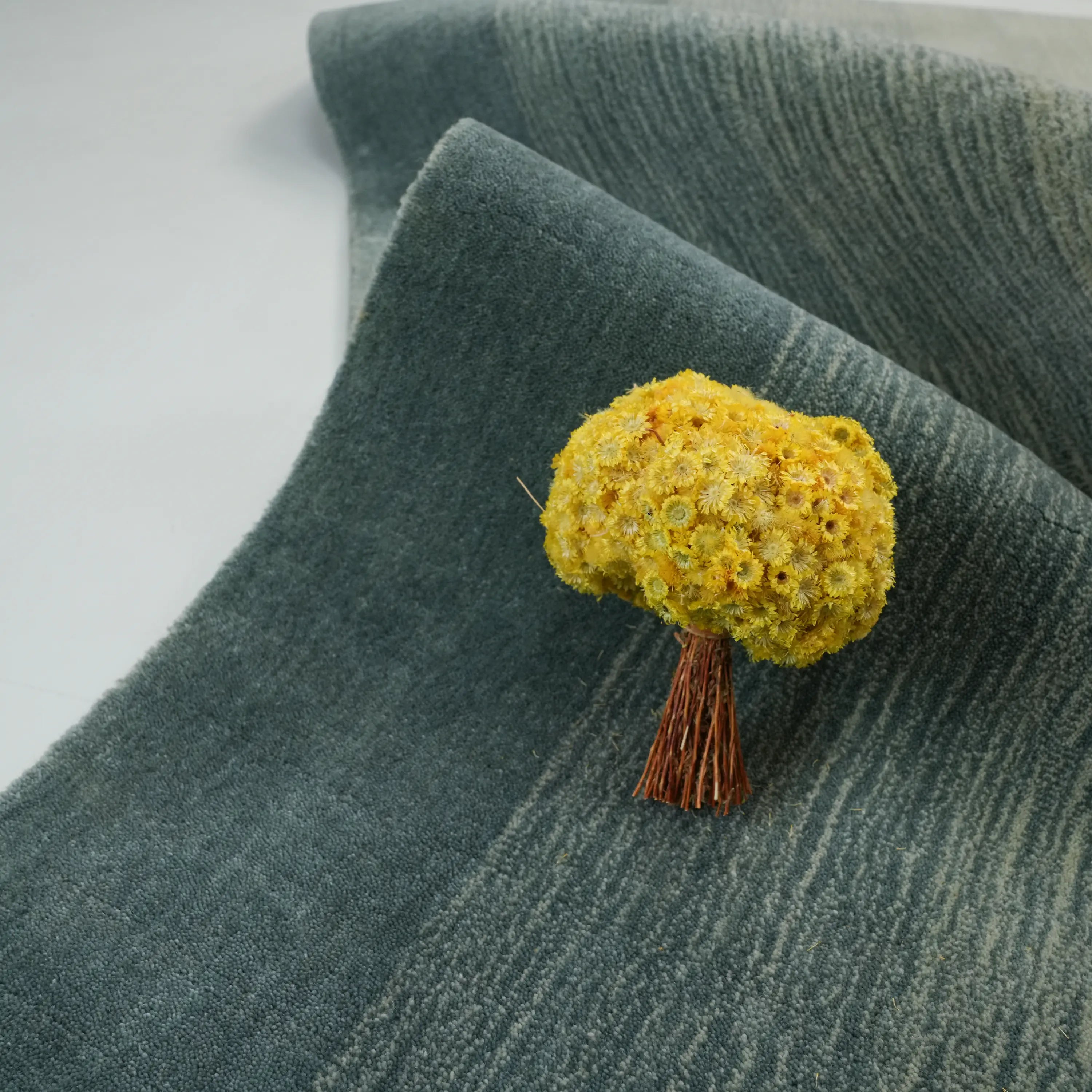 Simple Patterned Green Wool Loom Woven Rug