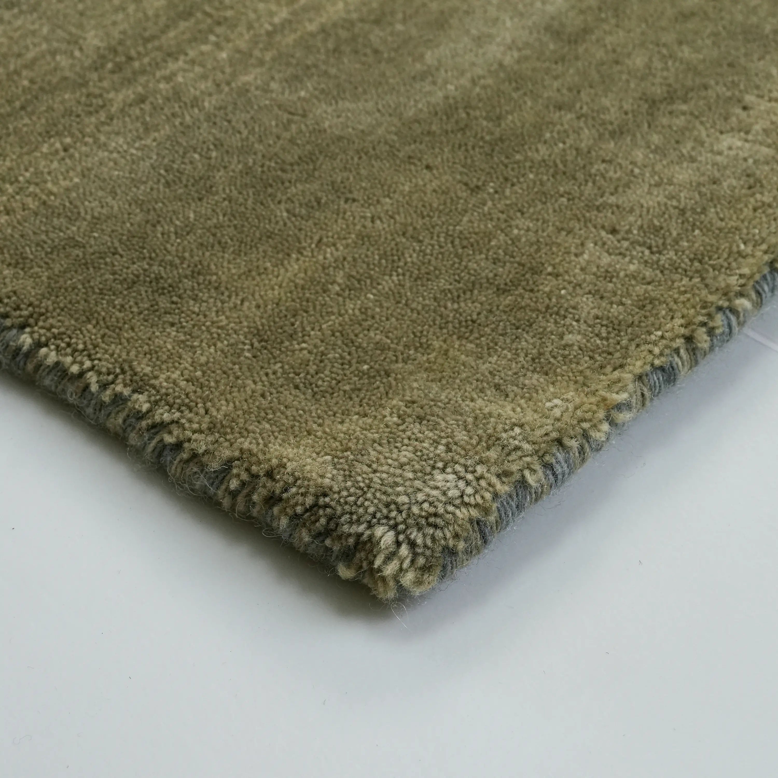 Simple Patterned Green Wool Loom Woven Rug