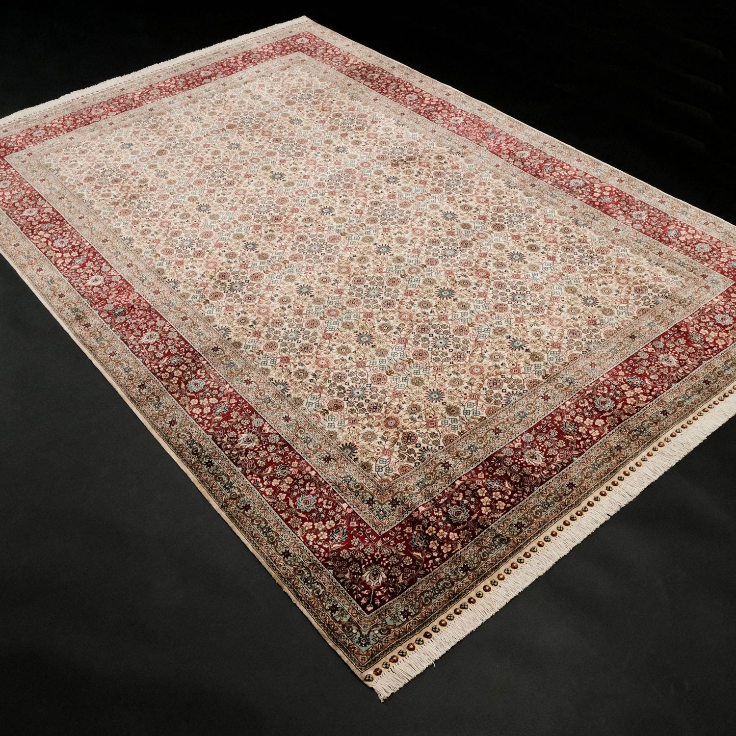 Saf İpek El Dokuma Hereke Desenli Klasik Halı, krem, 170x251 cm — Halıcızade