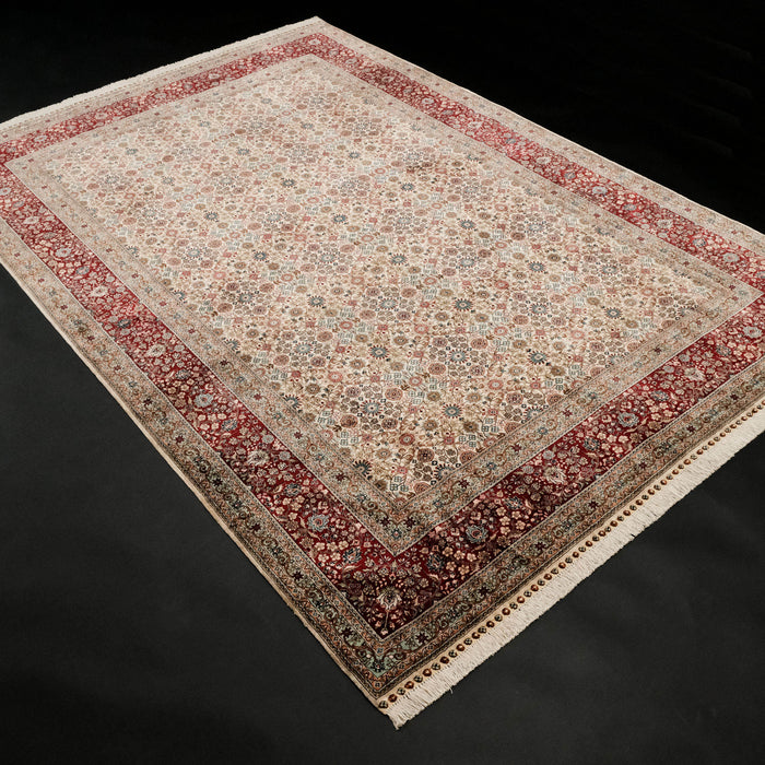 Saf İpek El Dokuma Hereke Desenli Klasik Halı, krem, 170x251 cm — Halıcızade