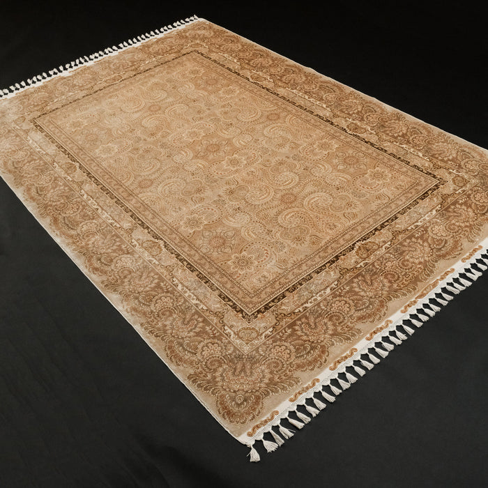 Saf İpek El Dokuma Şal Desenli Modern Klasik Halı, vizon, 166x240 cm — Halıcızade