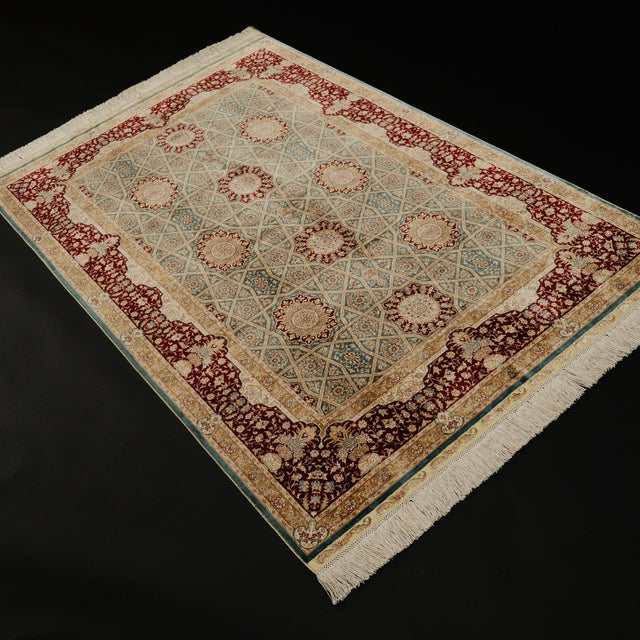 Saf İpek El Dokuma Selçuklu Motifli Halı, bordo, 124x184 – 168x247 cm — Halıcızade