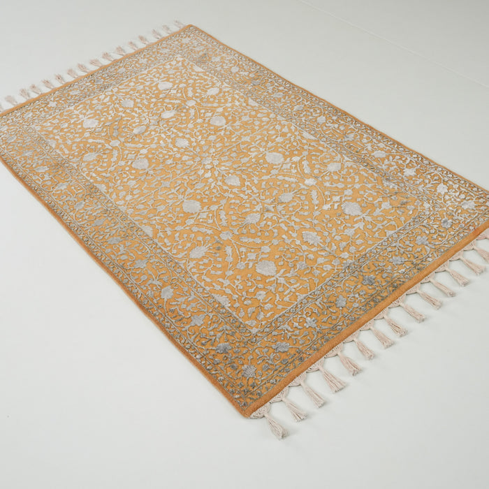 Safir serisi çiçek desenli el dokuma yün halı, sarı, 90x150 cm — Halıcızade