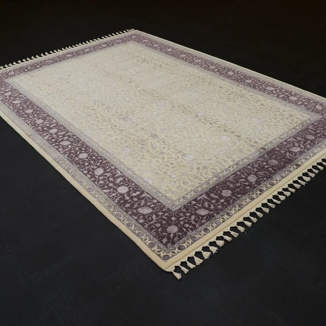Safir Serisi El Dokuma Uşak Desenli Oymalı Krem Yün Halı, 90x150 – 255x380 cm — Halıcızade