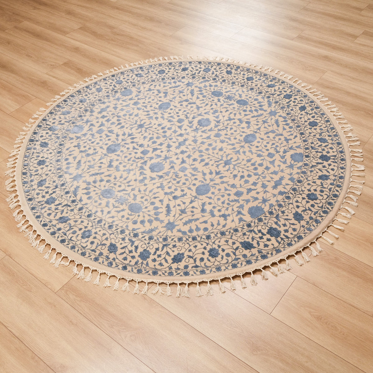 Safir Serisi Uşak Desenli El Dokuma Oymalı Halı, mavi, 200x200 cm — Halıcızade