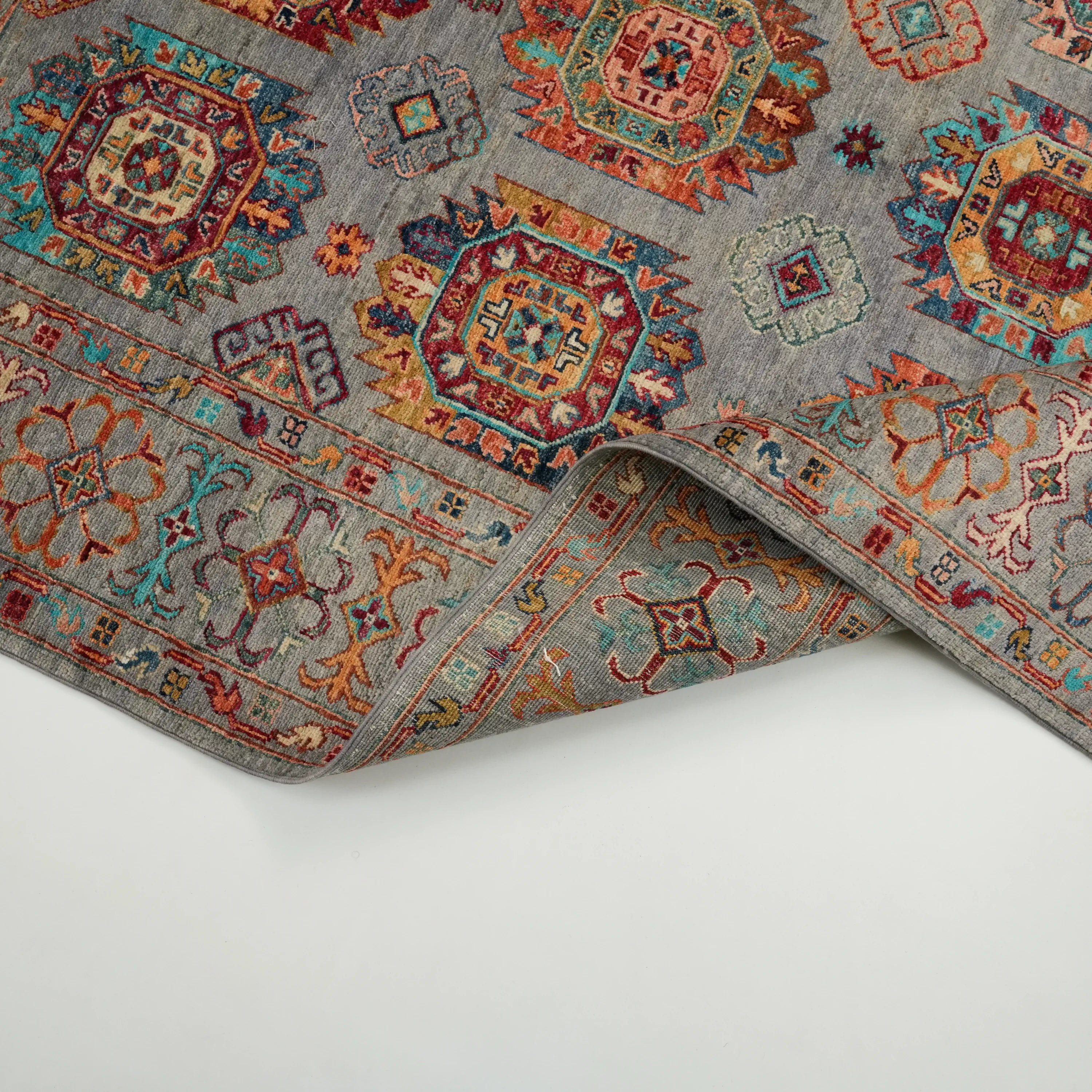 Şahzade Series Handwoven Anatolian Patterned Gray Wool Rug