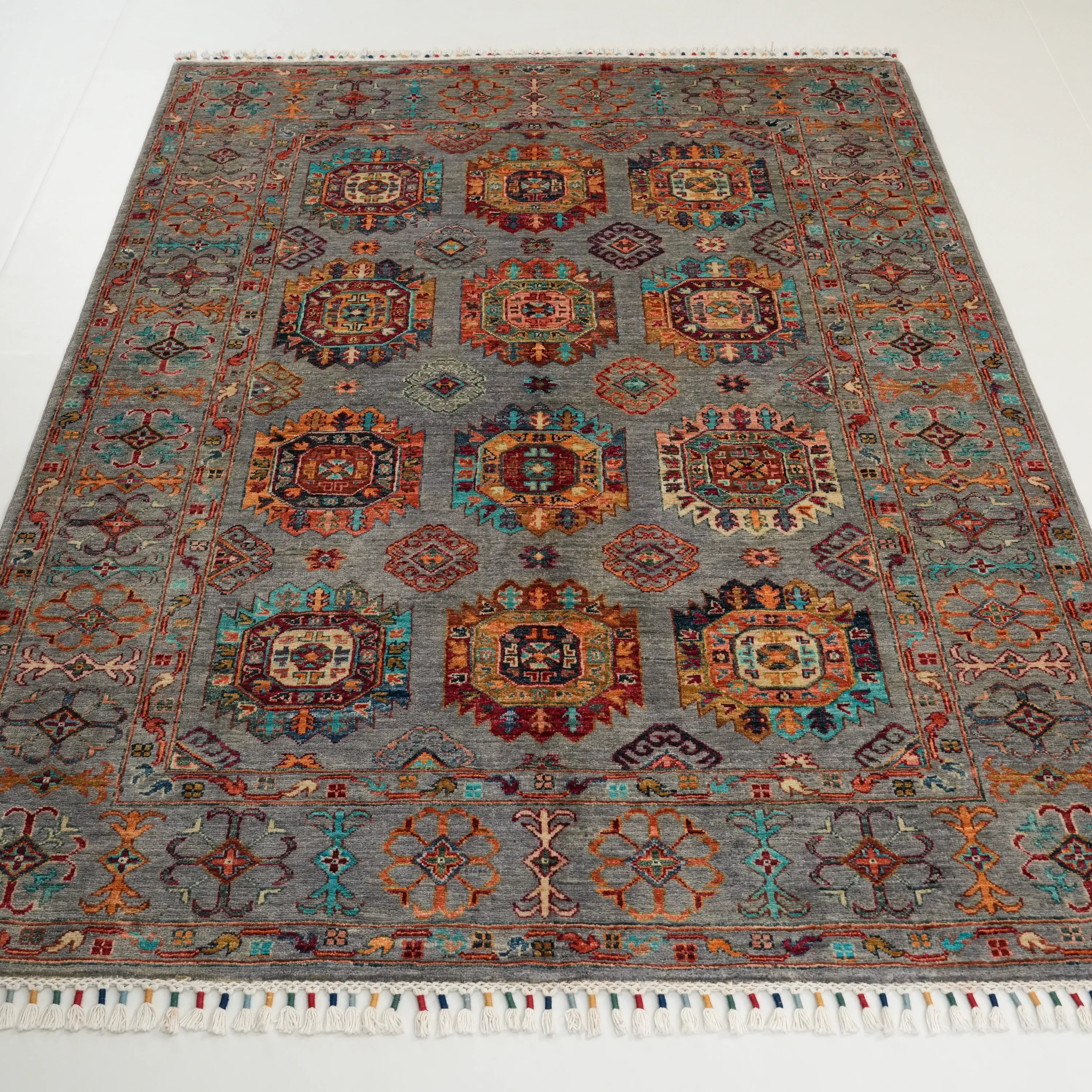Şahzade Series Handwoven Anatolian Patterned Gray Wool Rug