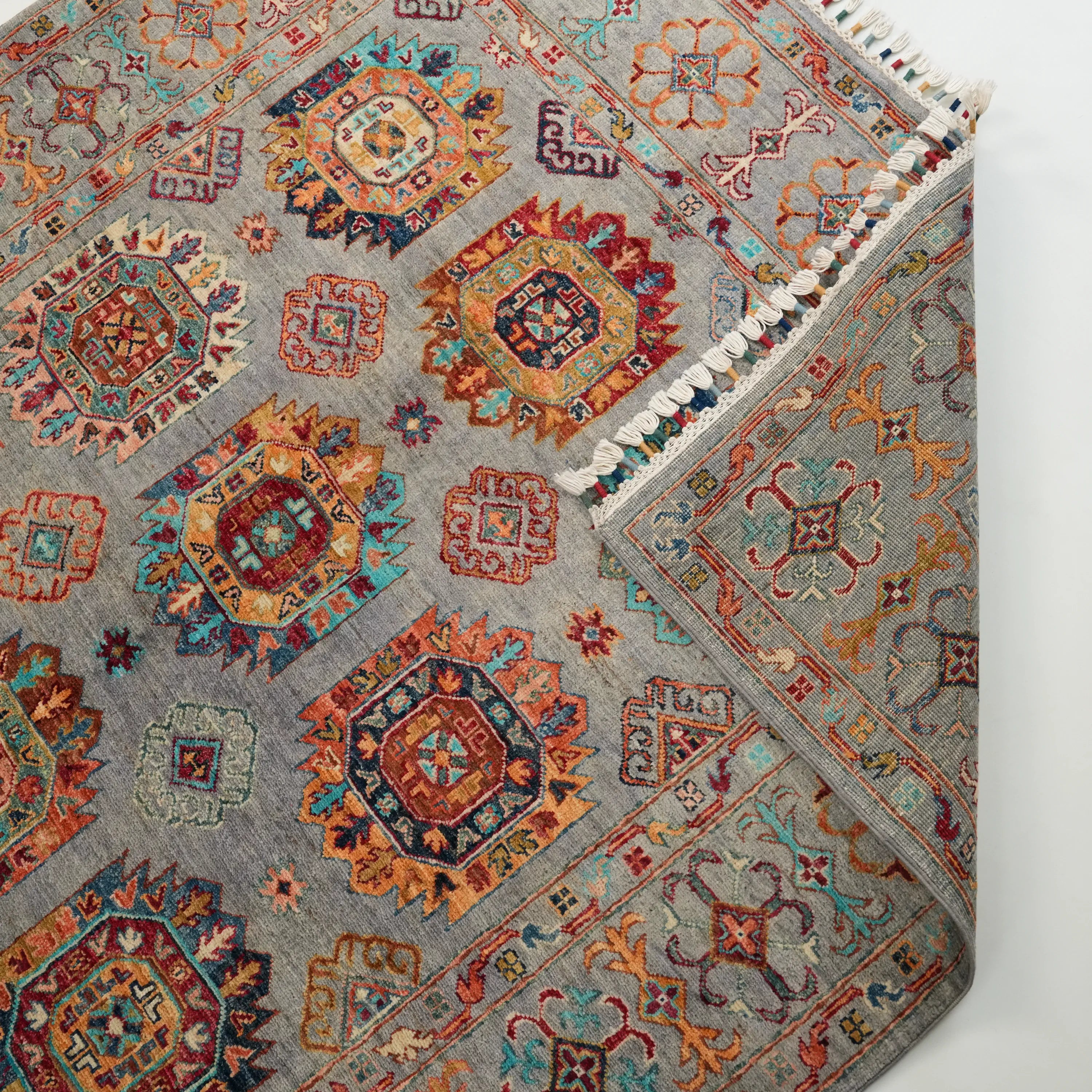 Şahzade Series Handwoven Anatolian Patterned Gray Wool Rug