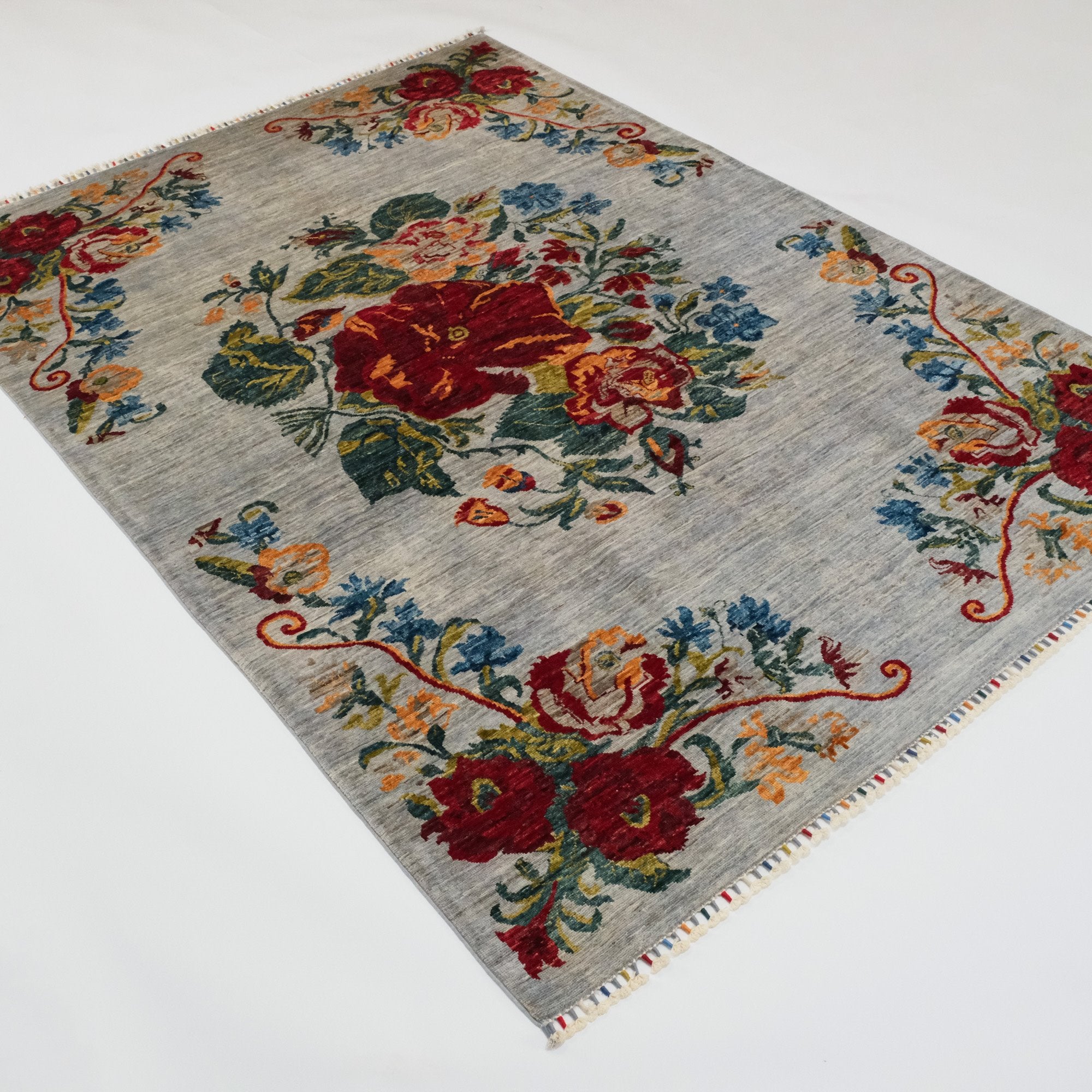 Shahzade Series Hand-Woven Karabakh Patterned Gray Wool Carpet