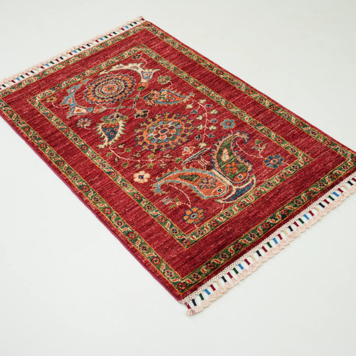 Şahzade Serisi El Dokuma Klasik Uşak Desenli Kırmızı Yün Halı, 61x91 – 62x90 cm — Halıcızade