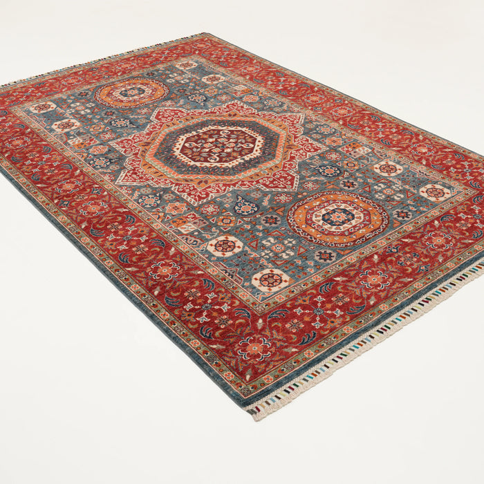 Şahzade Serisi El Dokuma Memlük Desenli Mavi Yün Halı, 174x250 cm — Halıcızade