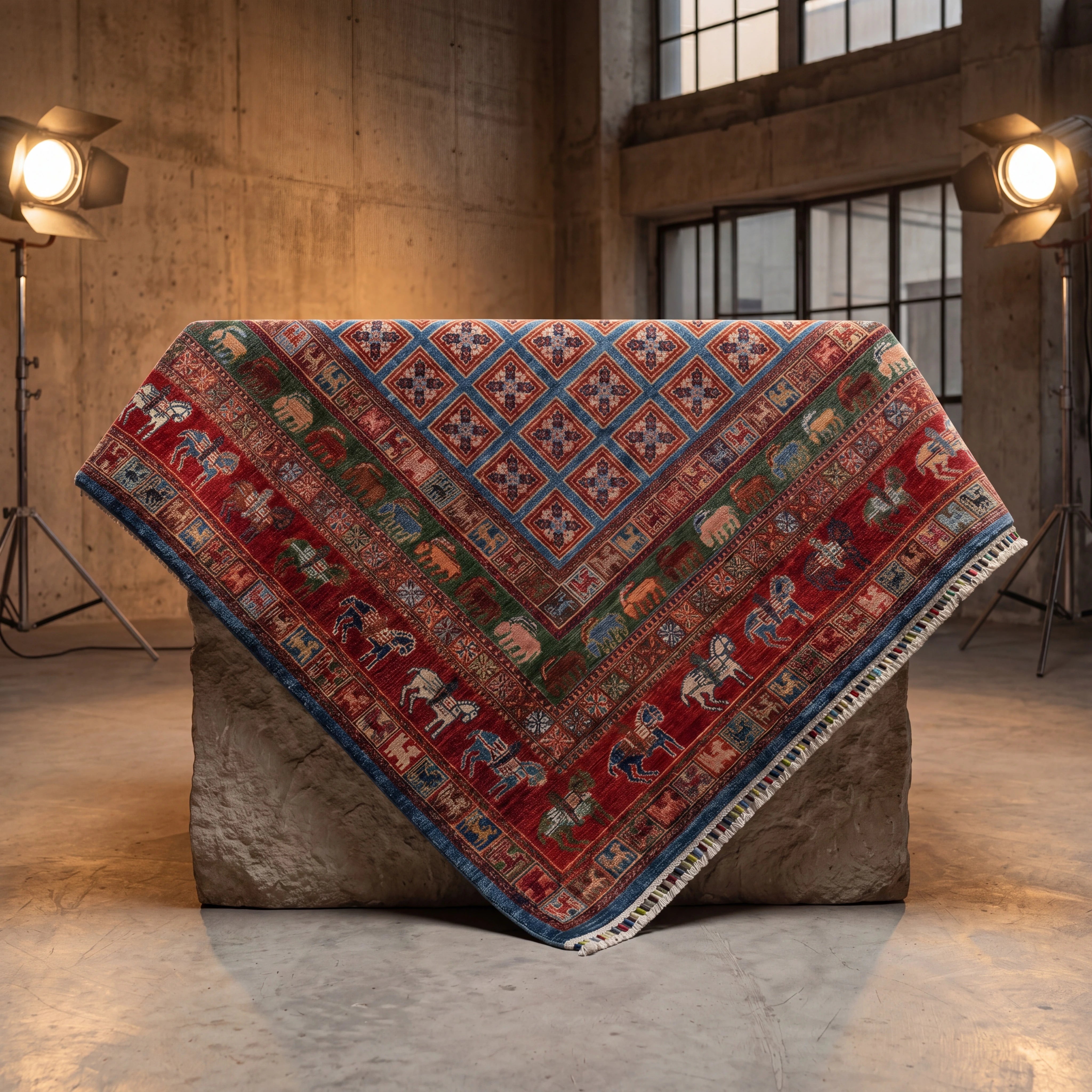 Şahzade Serisi El Dokuma Pazırık Desenli Rengarenk Yün Halı - 201x305 cm