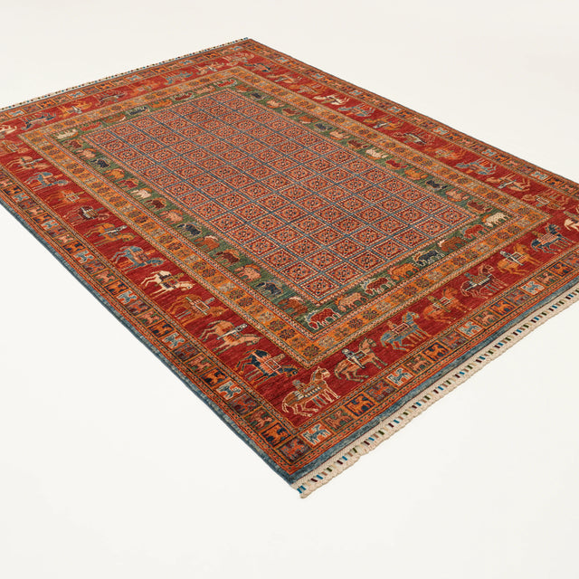 Şahzade Serisi El Dokuma Pazırık Desenli Rengarenk Yün Halı, 174x235 cm — Halıcızade