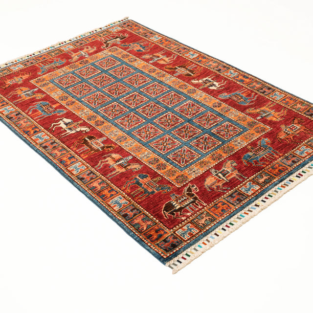Şahzade Serisi El Dokuma Pazırık Desenli Rengarenk Yün Halı, 108×157 cm Halıcızade
