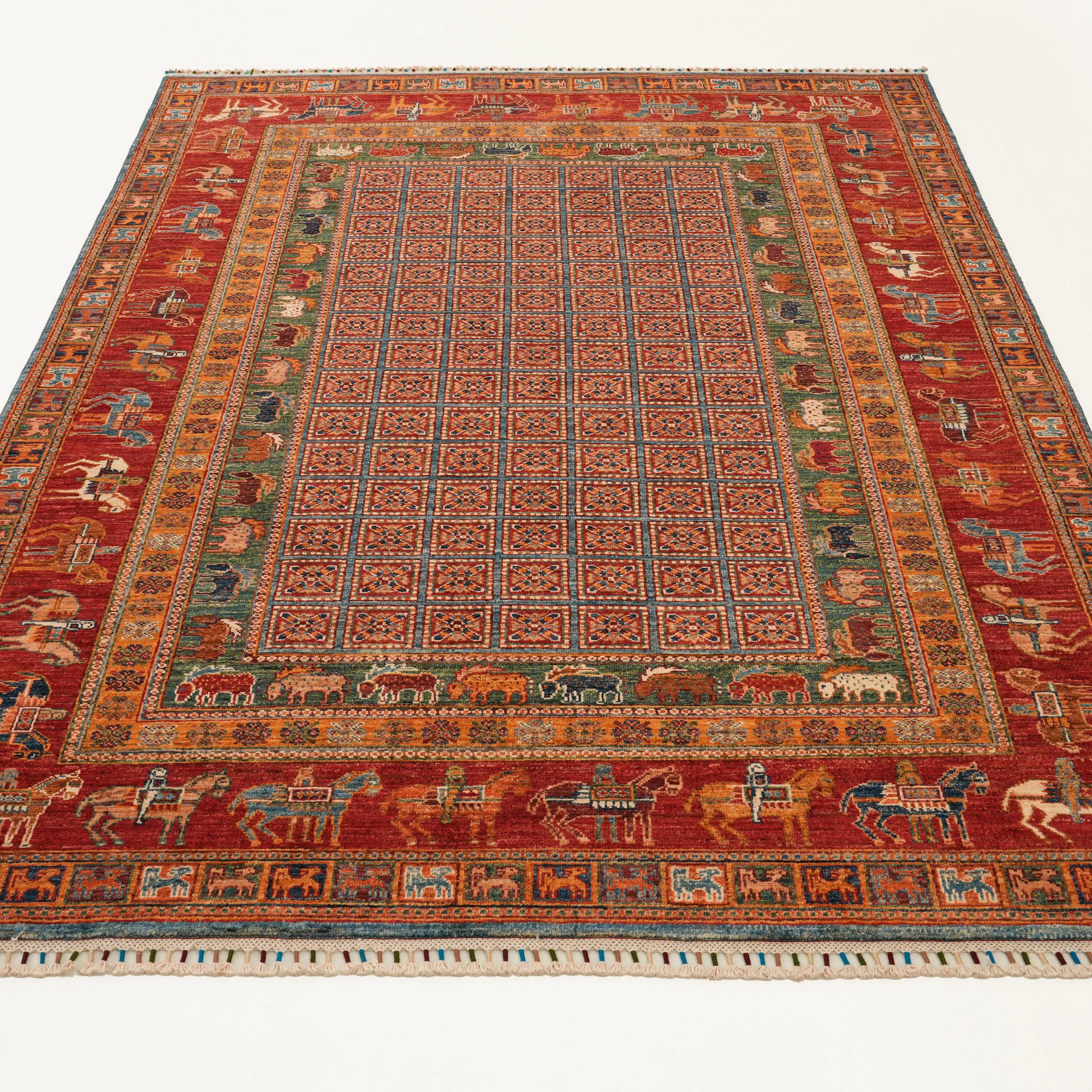Şahzade Serisi El Dokuma Pazırık Desenli Rengarenk Yün Halı — 174x235 cm