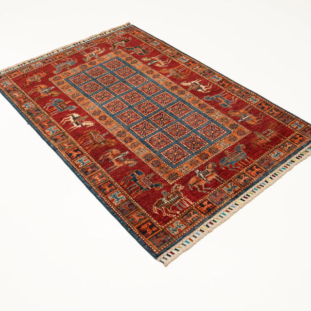 Şahzade Serisi El Dokuma Pazırık Desenli Yün Rengarenk Halı, 107×154 cm Halıcızade