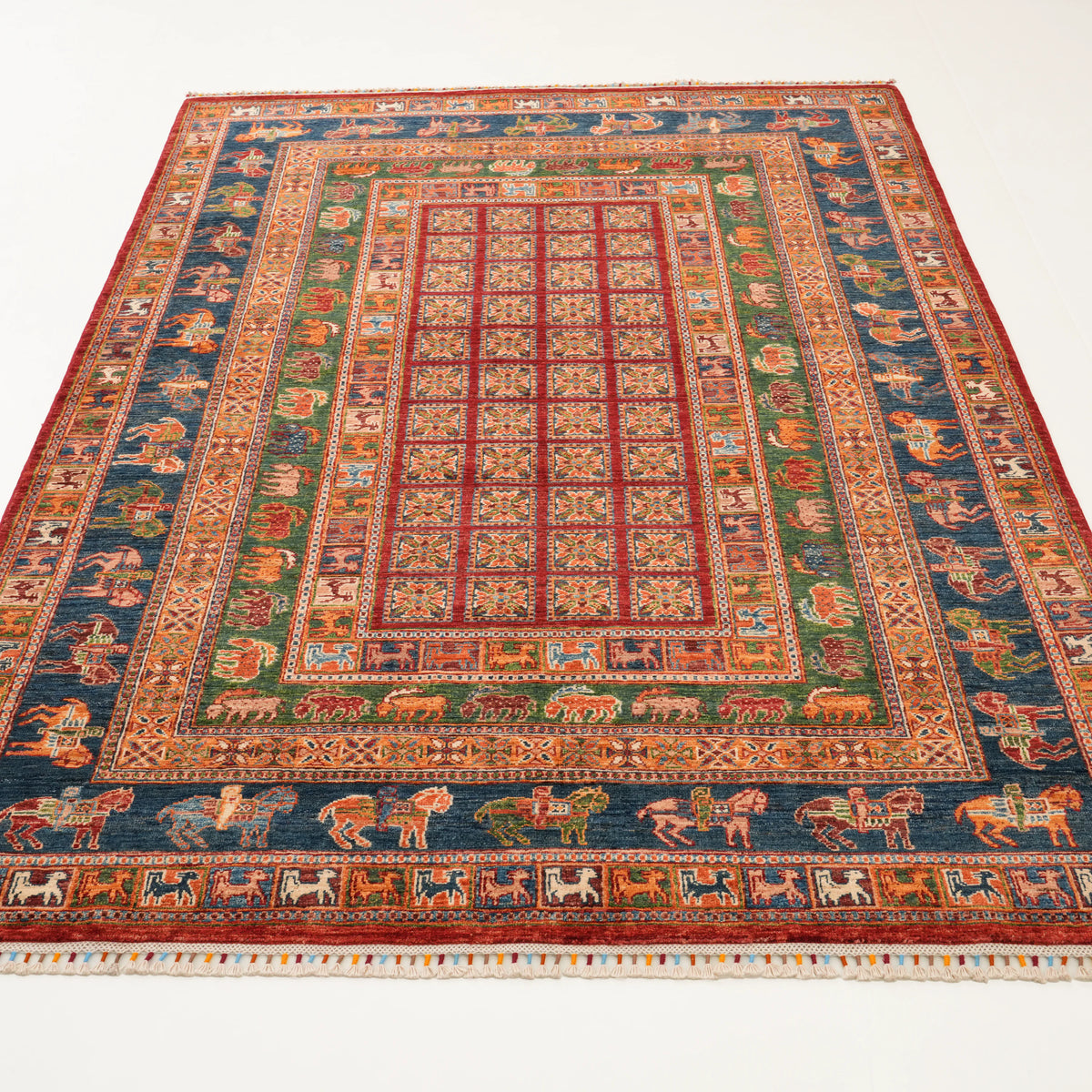 Şahzade Serisi El Dokuma Pazırık Desenli Yün Rengarenk Halı — 169x244 cm