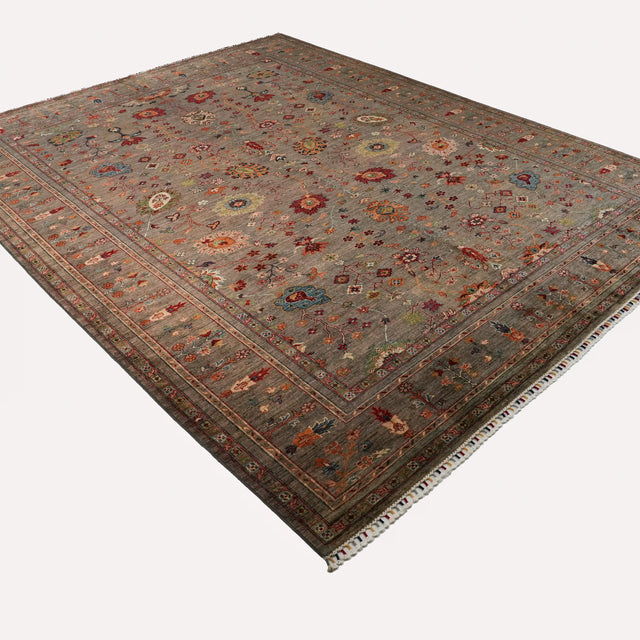 Şahzade Serisi El Dokuma Uşak Desenli Gri Yün Halı, 308x386 cm — Halıcızade