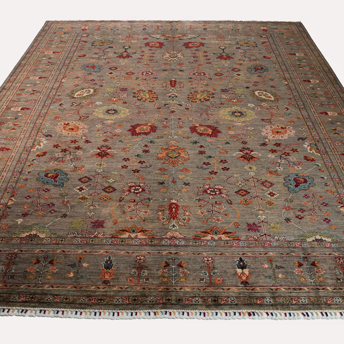 Gray Oushak-Pattern Handwoven Wool Rug, Şahzade Series — 308x386 cm
