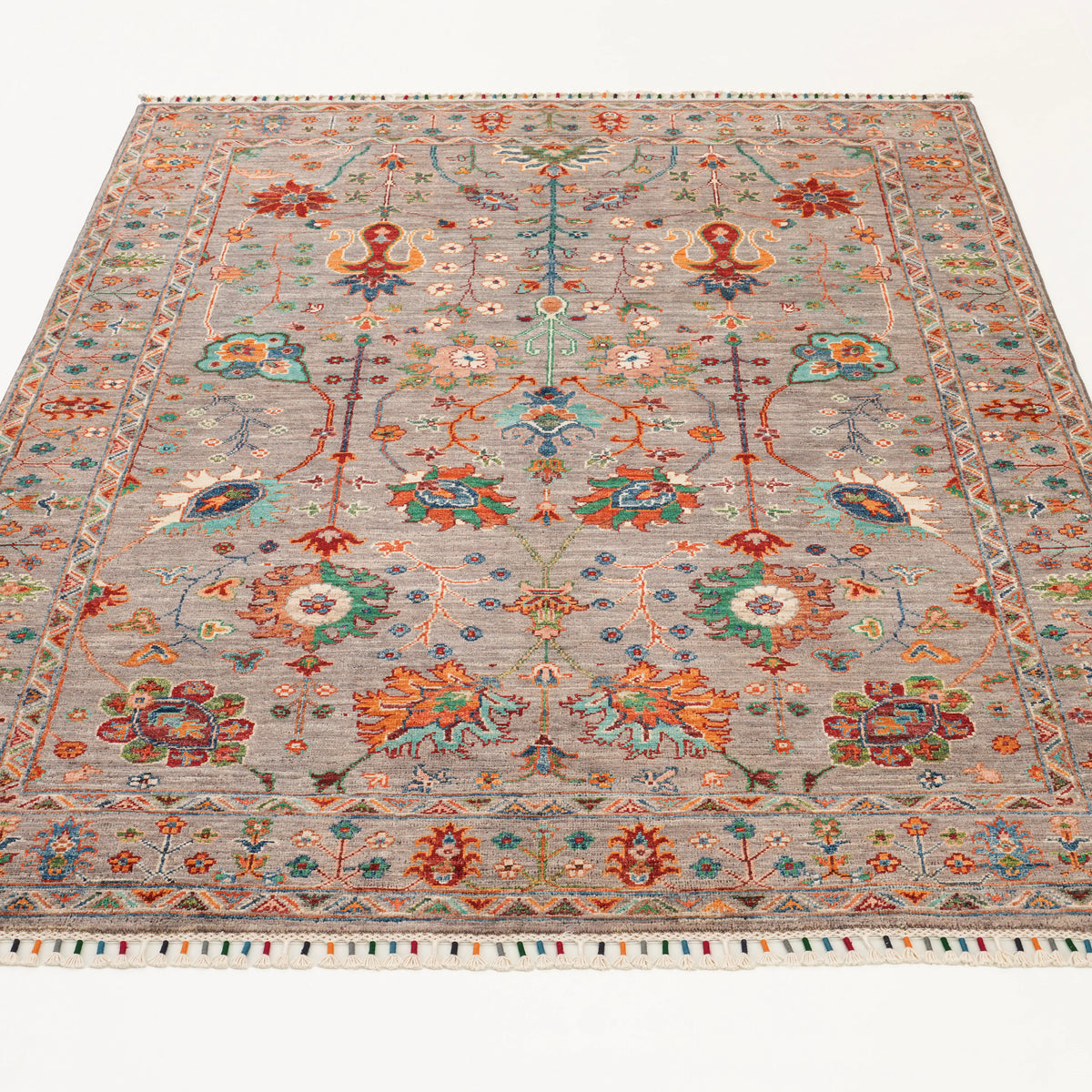 Şahzade Serisi El Dokuma Uşak Desenli Gri Yün Halı — 151x195 cm
