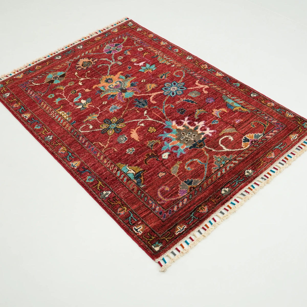 Red Oushak-Pattern Handwoven Wool Rug, Şahzade Series, 87x120 – 87x121 cm — Halıcızade
