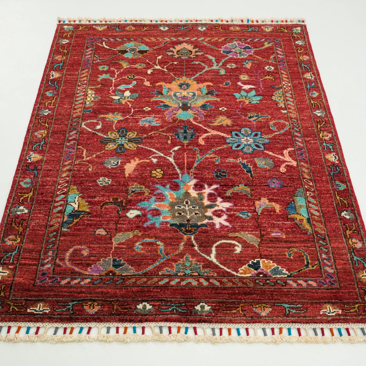 Red Oushak-Pattern Handwoven Wool Rug, Şahzade Series — 87x120, 87x121 cm