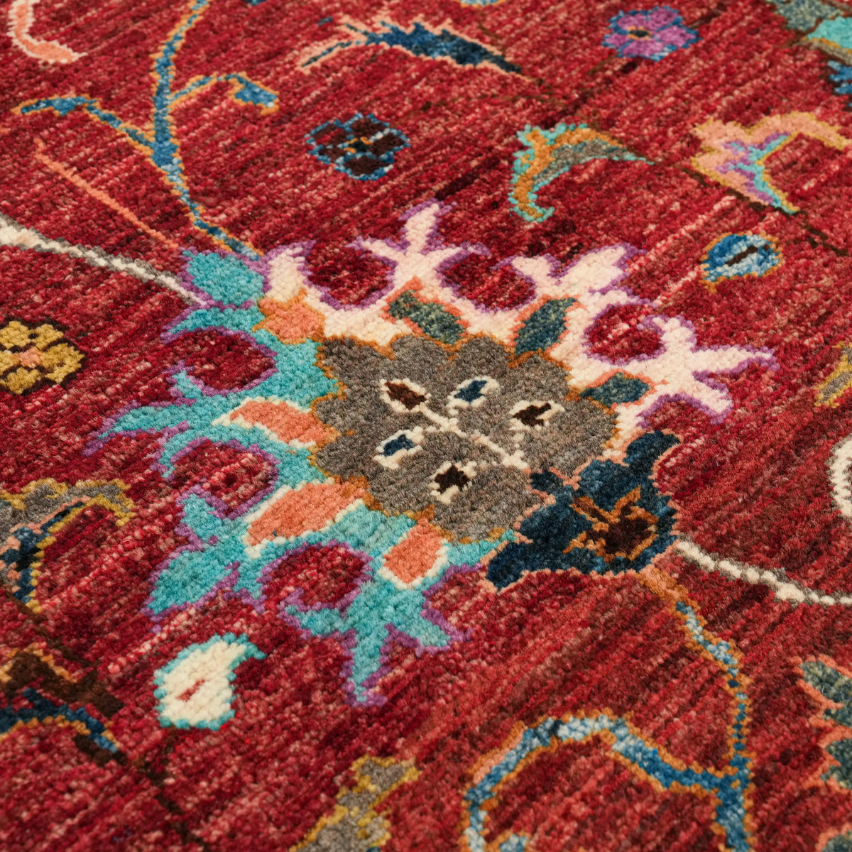 Red Oushak-Pattern Handwoven Wool Rug, Şahzade Series — bedroom rug