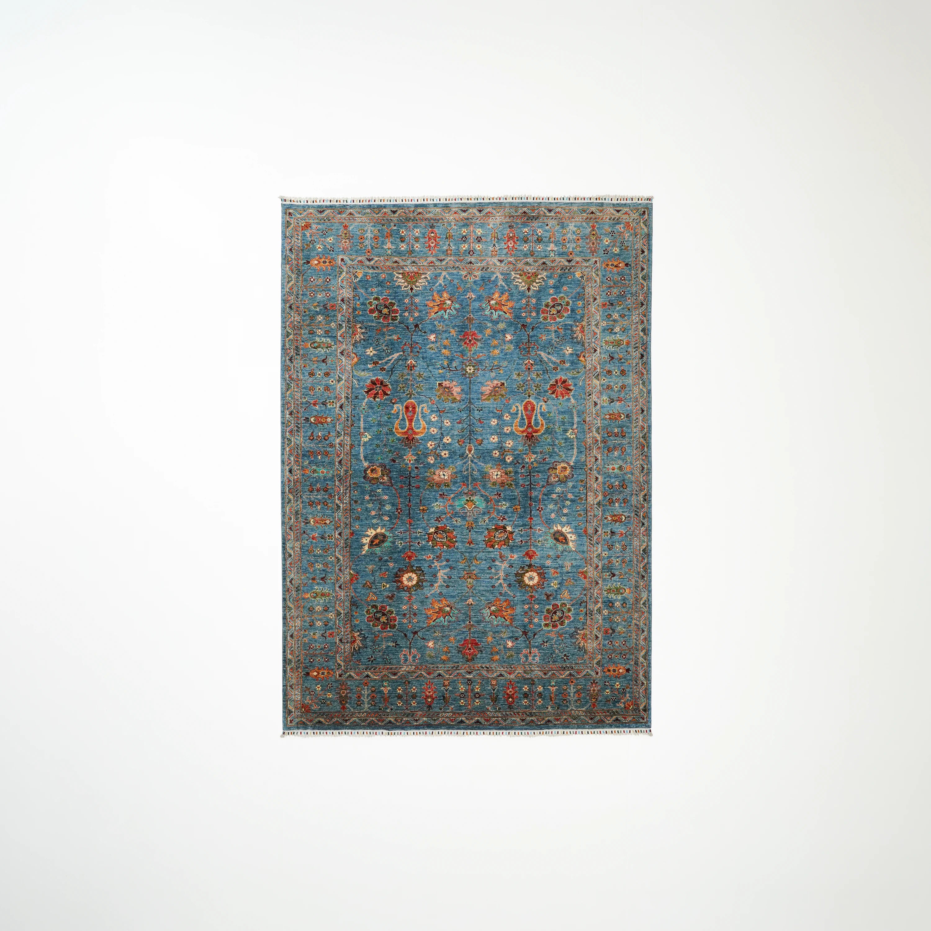 Şahzade Serisi El Dokuma Uşak Desenli Mavi Yün Halı