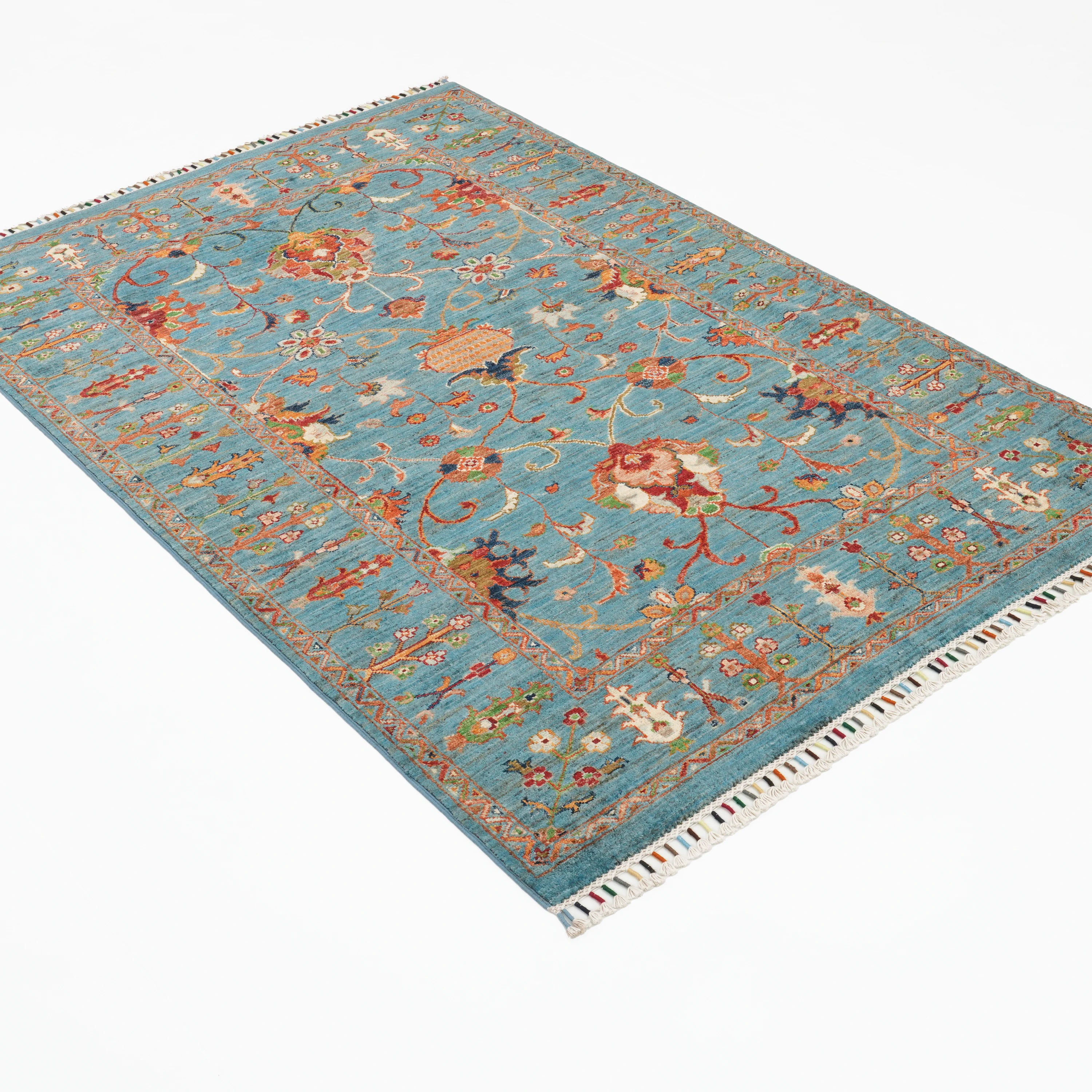 Şahzade Series Handwoven Uşak Patterned Blue Wool Rug