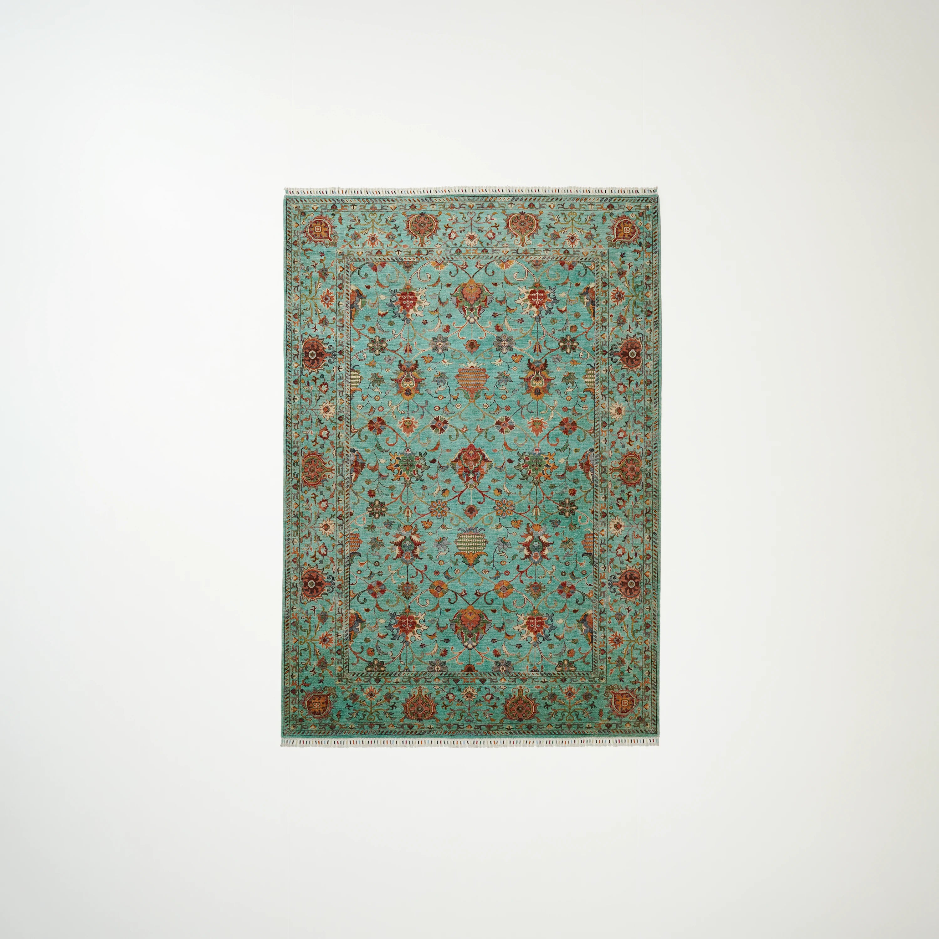 Şahzade Serisi El Dokuma Uşak Desenli Turkuaz Yün Halı