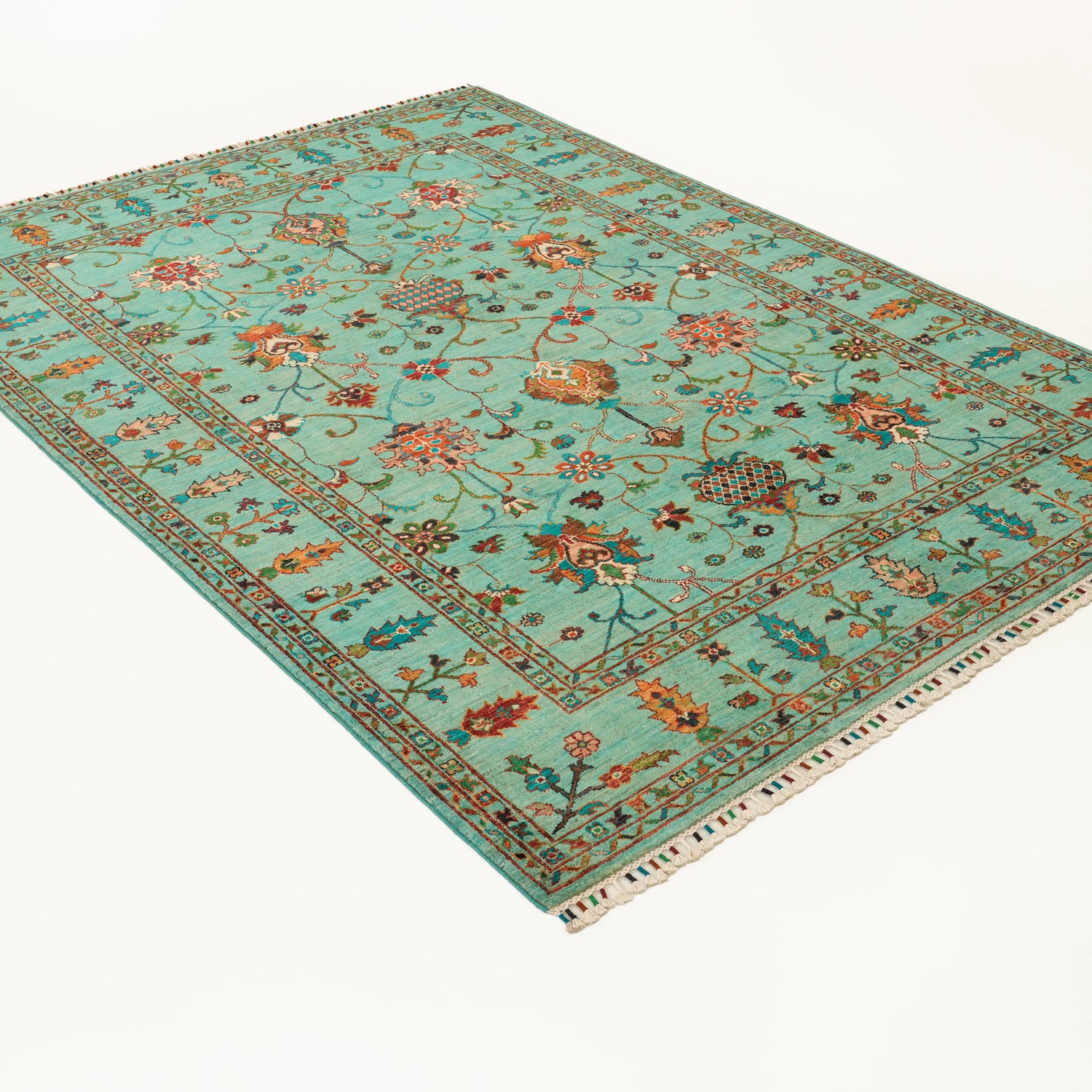 Şahzade Serisi El Dokuma Uşak Desenli Turkuaz Yün Halı, 176x243 cm — Halıcızade