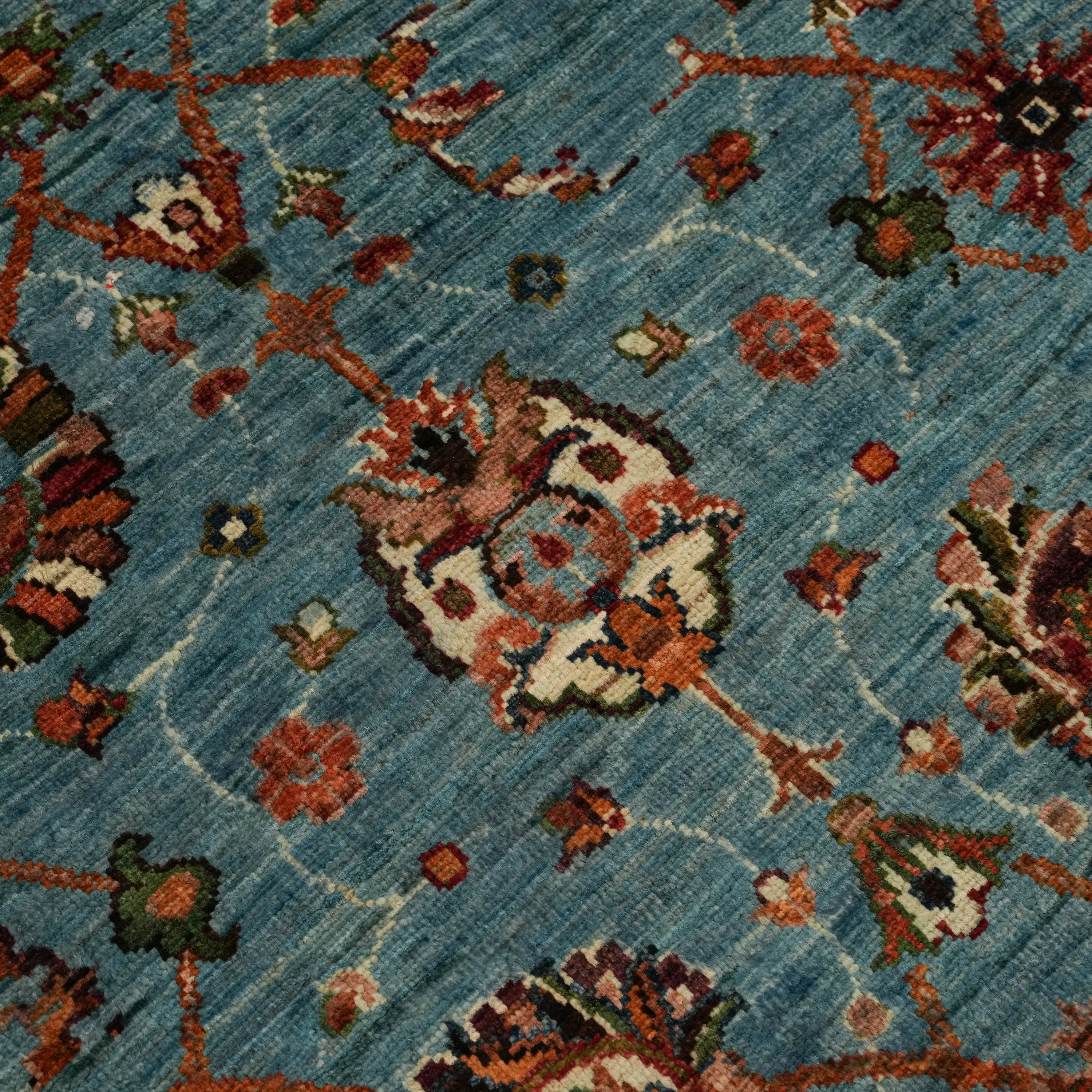 Şahzade Serisi El Dokuma Uşak Desenli Turkuaz Yün Halı