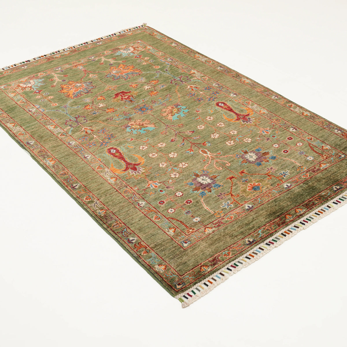 Şahzade Serisi El Dokuma Uşak Desenli Yeşil Yün Halı, 129x190 cm — Halıcızade