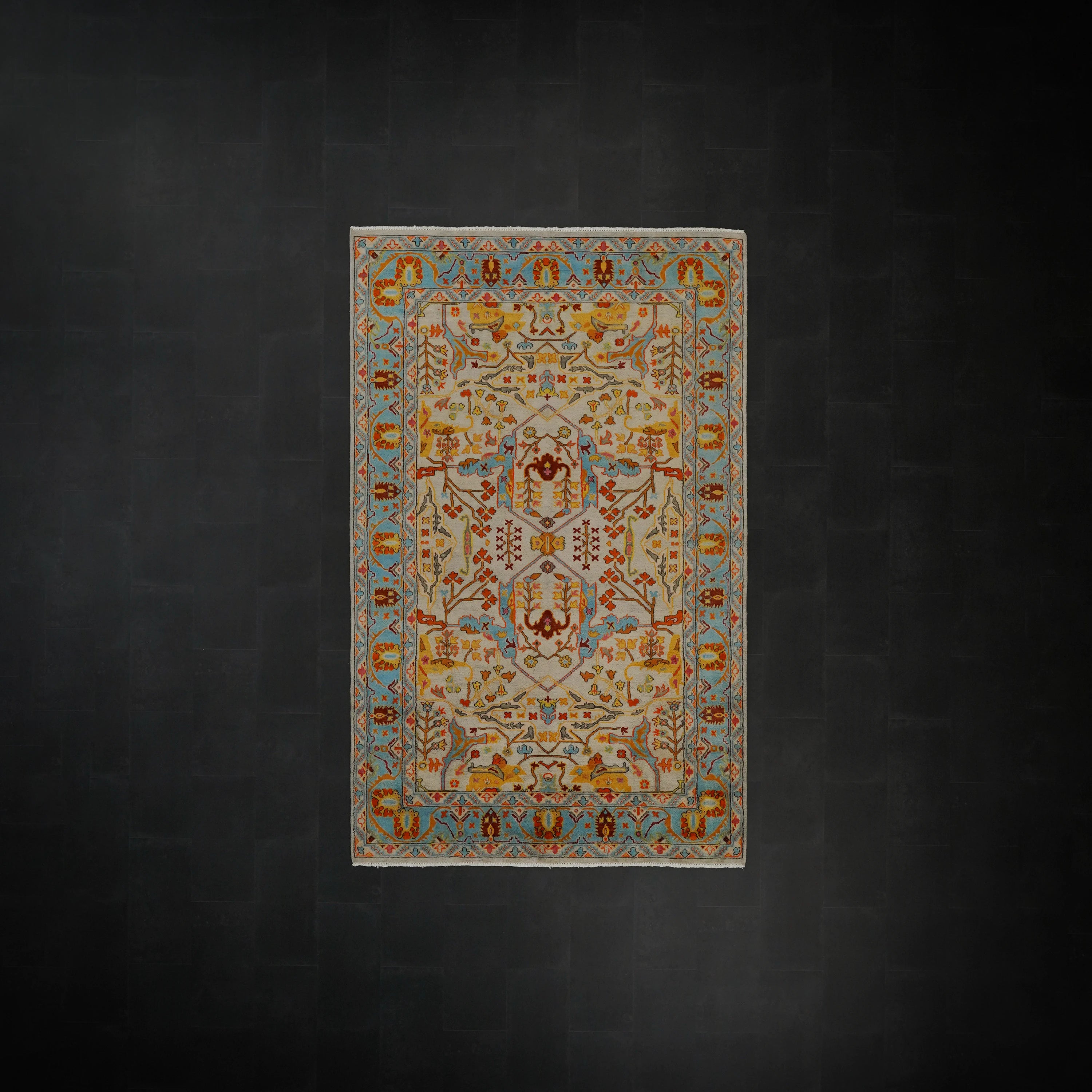 Şahzade Serisi El Dokuma Uşak Desenli Yün Turkuaz Halı