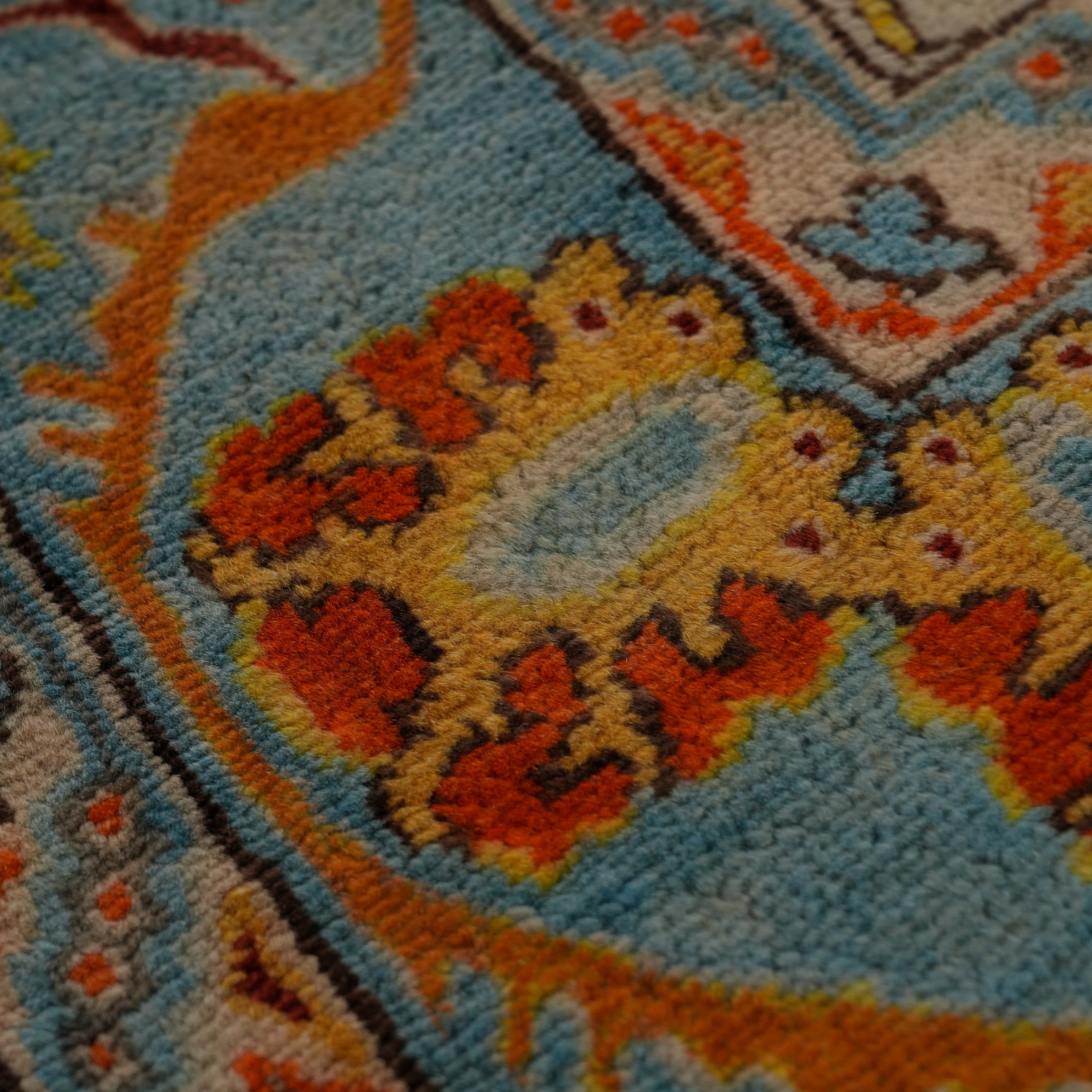 Şahzade Serisi El Dokuma Uşak Desenli Yün Turkuaz Halı