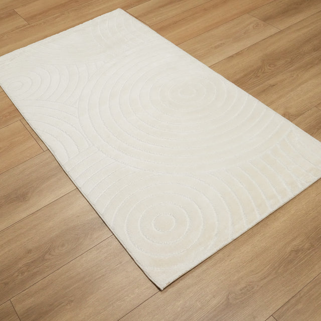 White Geometric Machine-Woven Viscose Rug, Soft Line Series, 80×150 cm Halıcızade
