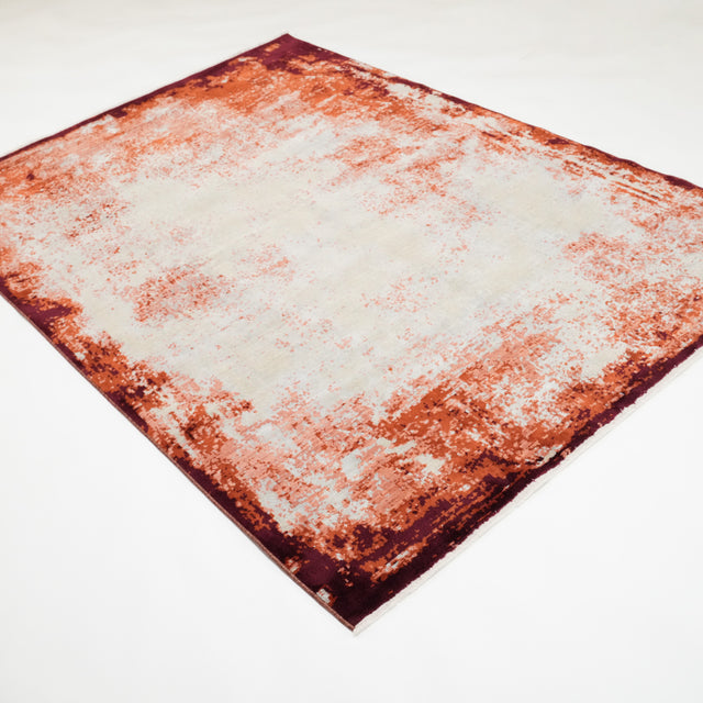 Tempus Serisi Soyut Çerçeve Desenli Gri/Turuncu Bambu Tezgah Dokuma Halı, 80x150 – 250x350 cm — Halıcızade