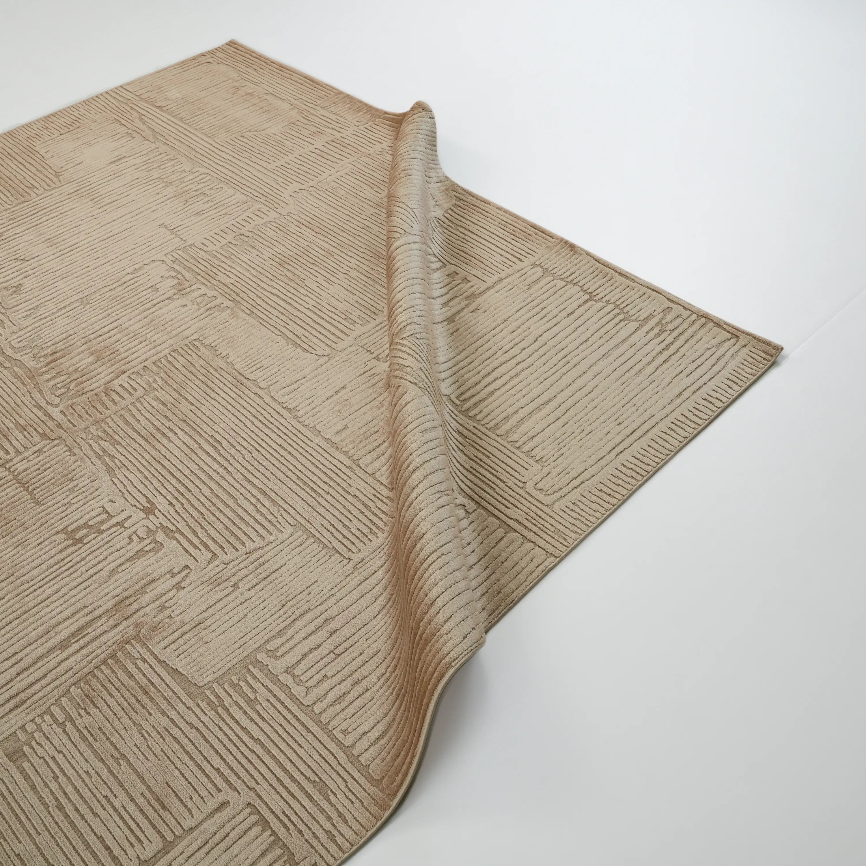 Abstract Patterned Beige Viscose Rug