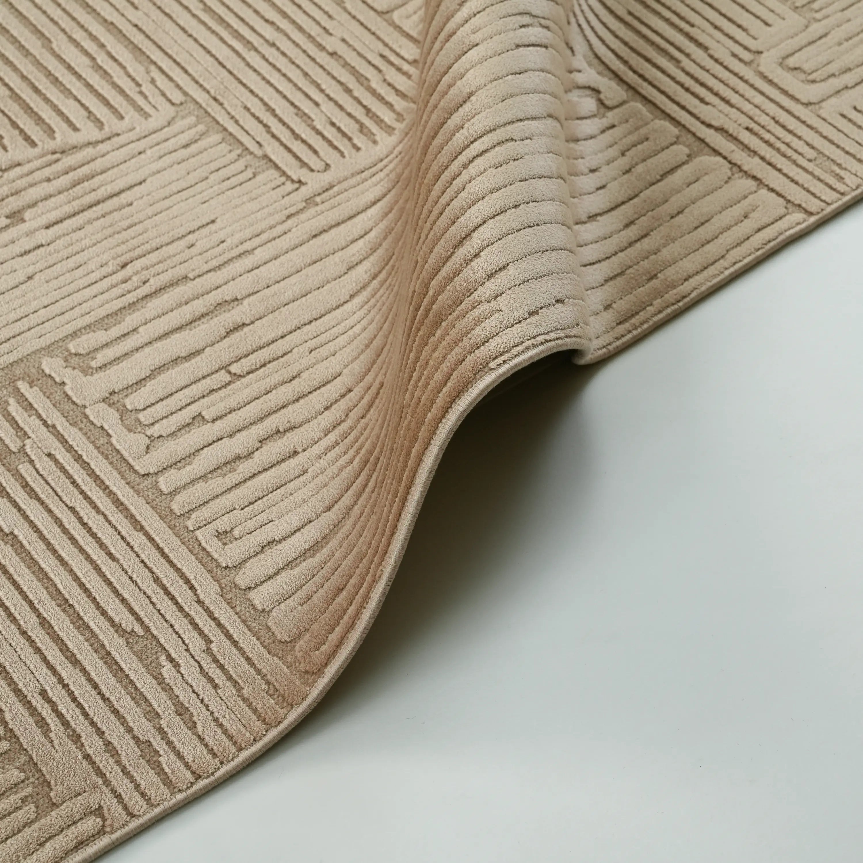 Abstract Patterned Beige Viscose Rug