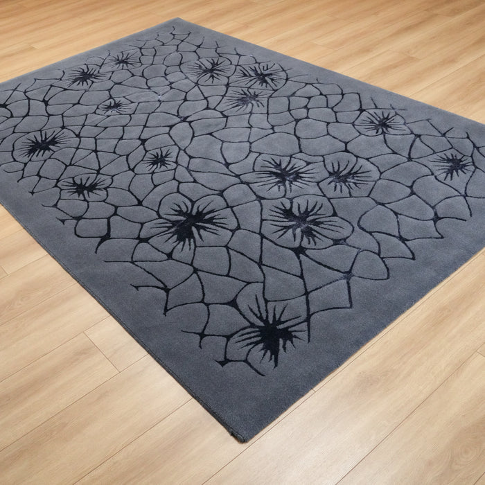 Soyut Desenli Gri Yün Halı, 130x190 – 200x300 cm — Halıcızade