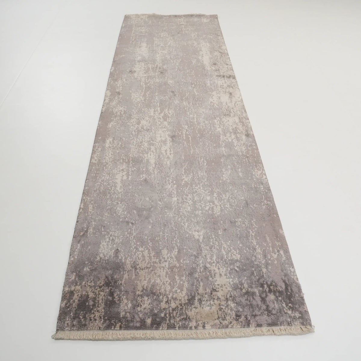 Soyut Desenli Gri Yün Tezgah Dokuma Halı — 80x300 cm