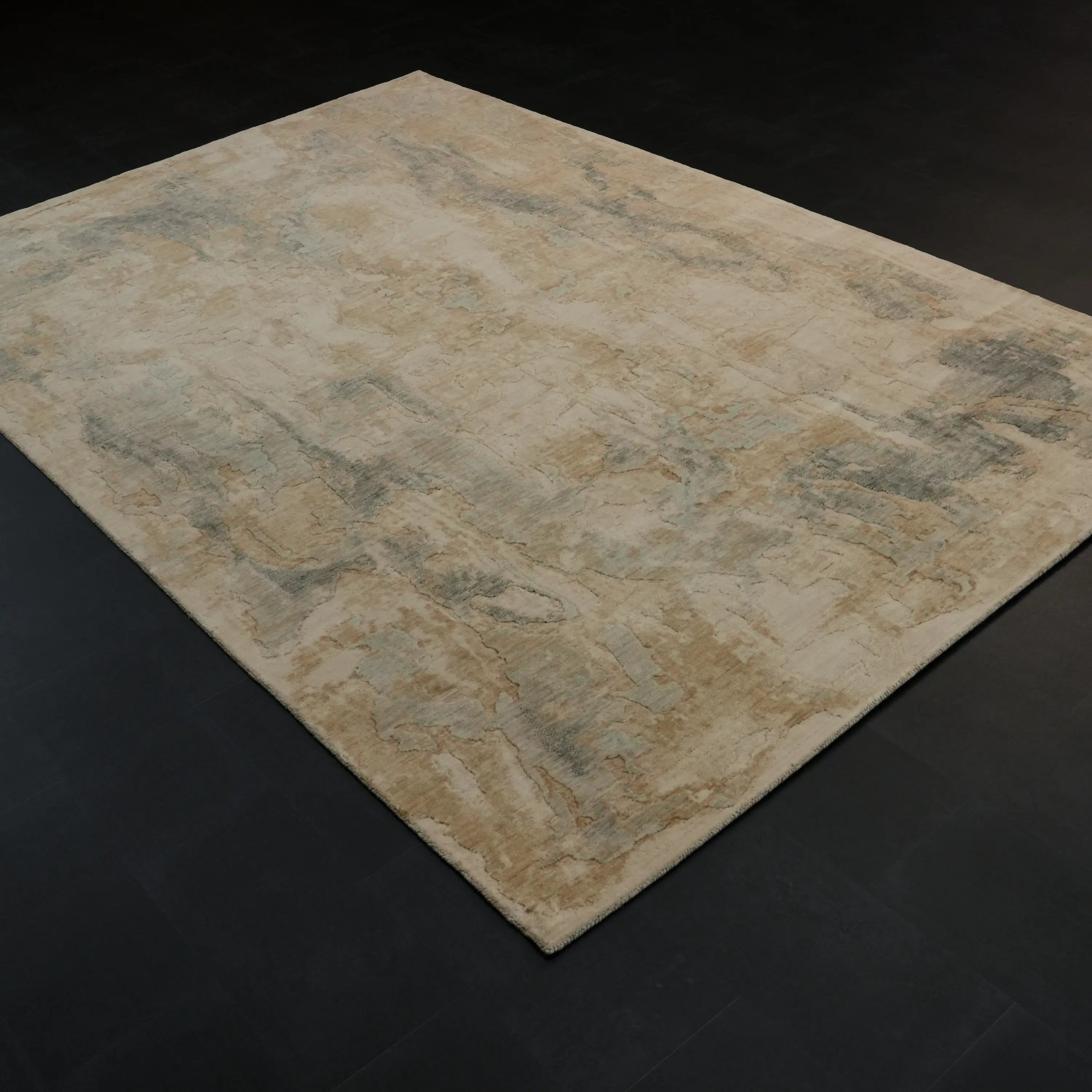 Soyut Desenli Krem Modern Yün Tezgah Dokuma Halı