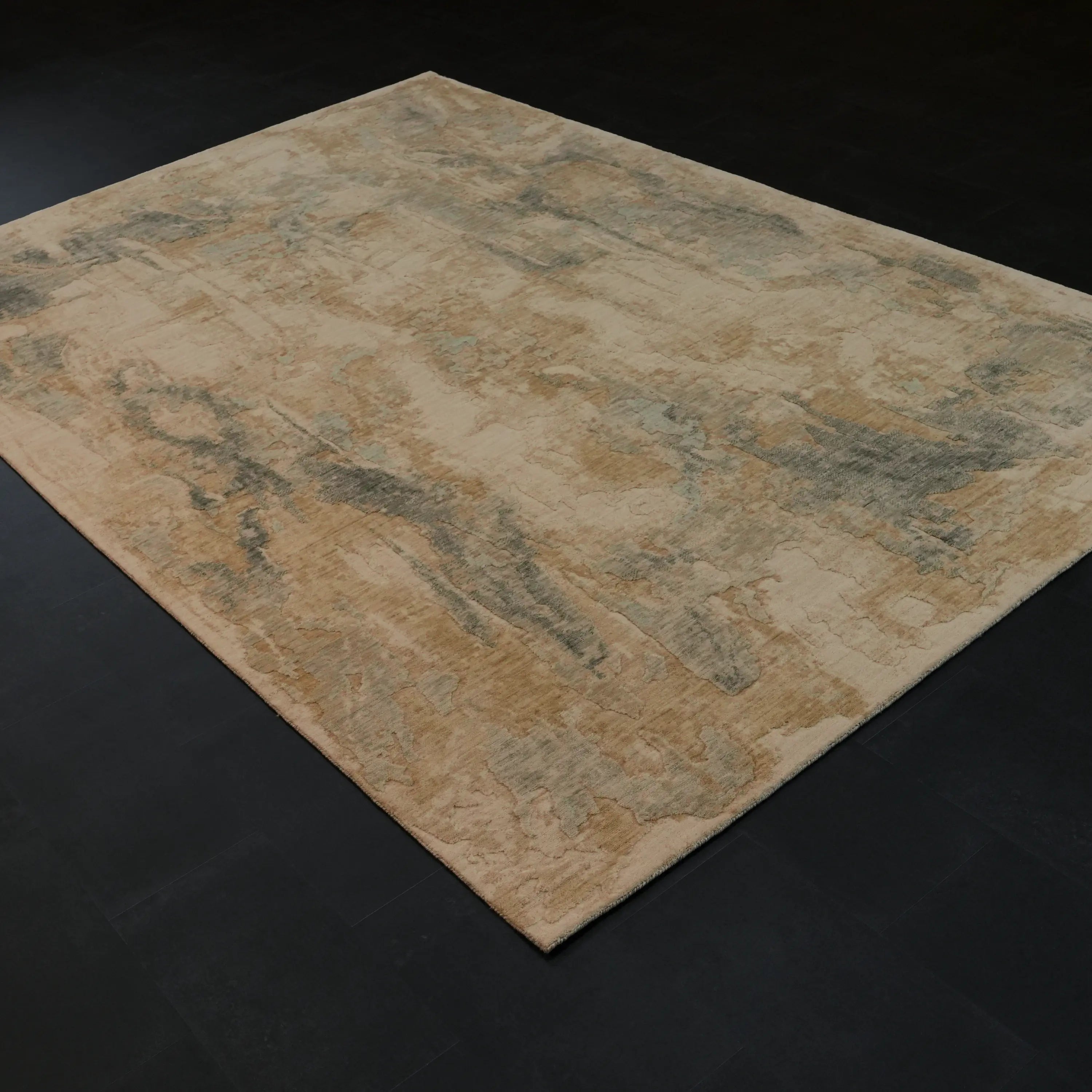 Soyut Desenli Krem Modern Yün Tezgah Dokuma Halı