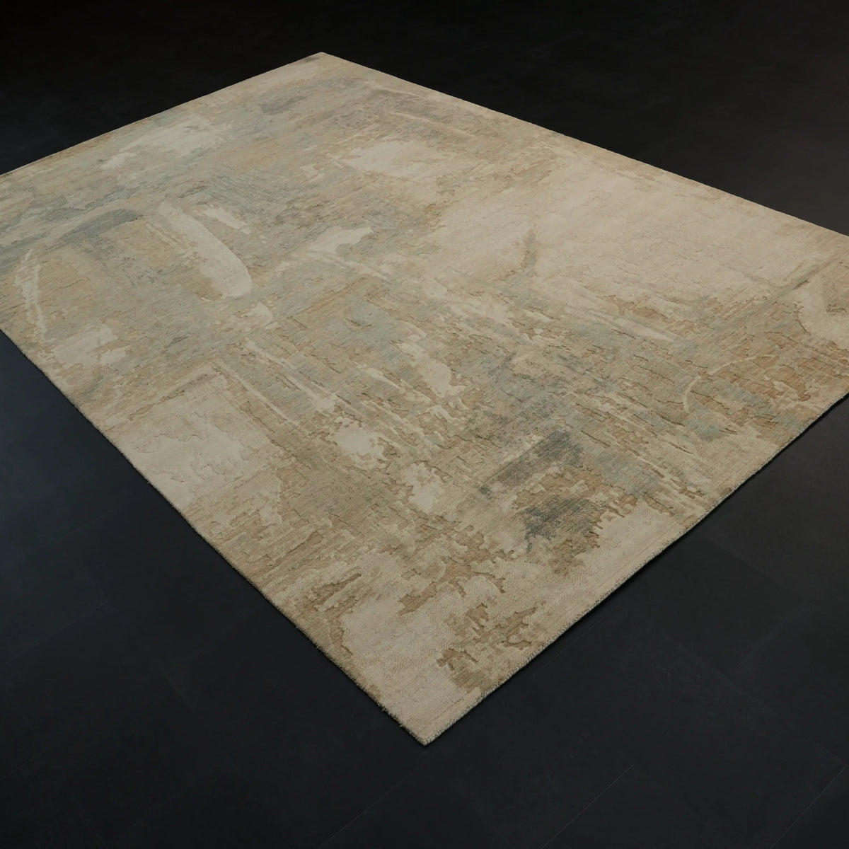 Soyut Desenli Krem Yün Modern Tezgah Dokuma Halı, 199x302 cm — Halıcızade